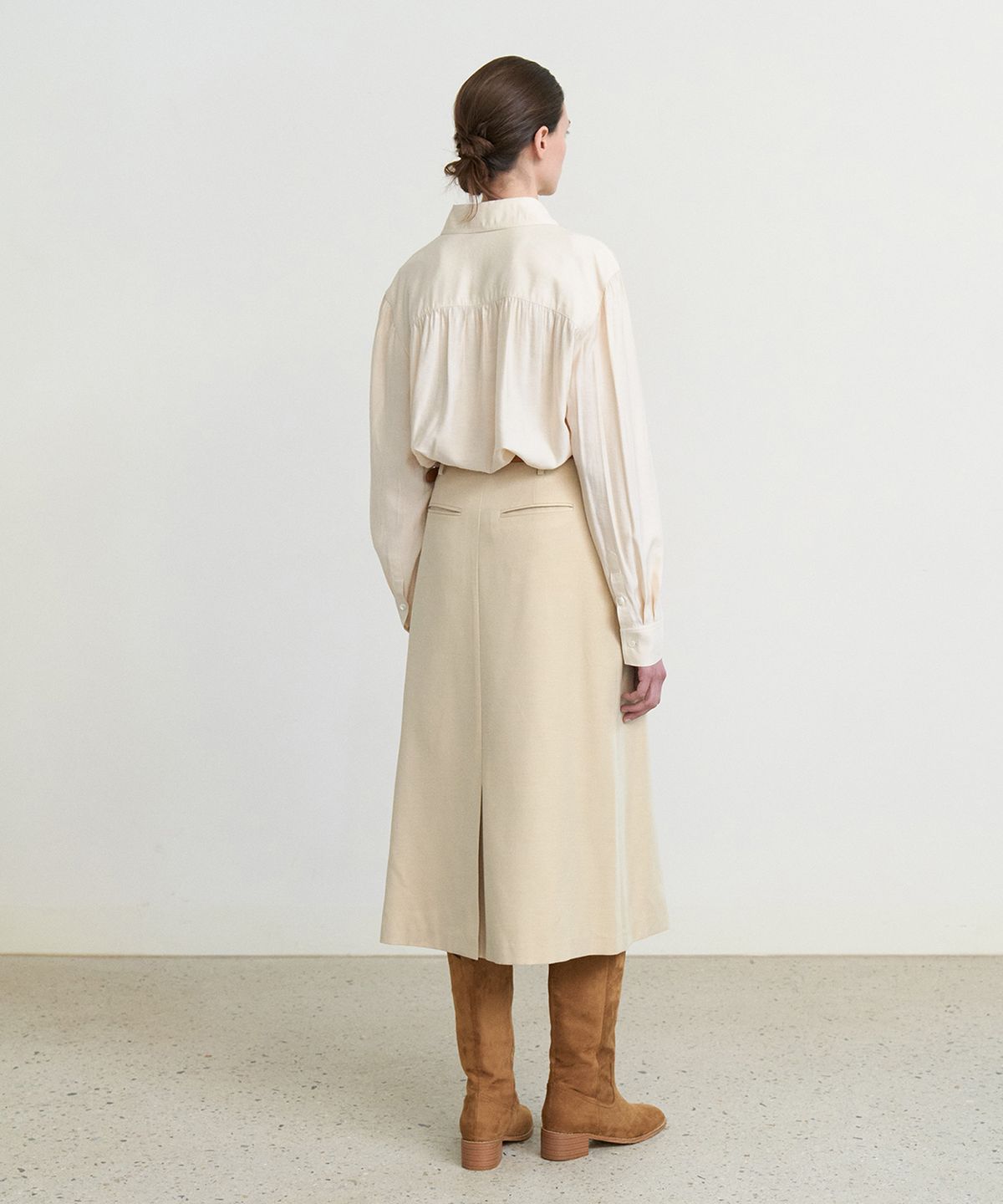 스텝어라운드(STEP AROUND) Double pocket shirring shirt_CREAM