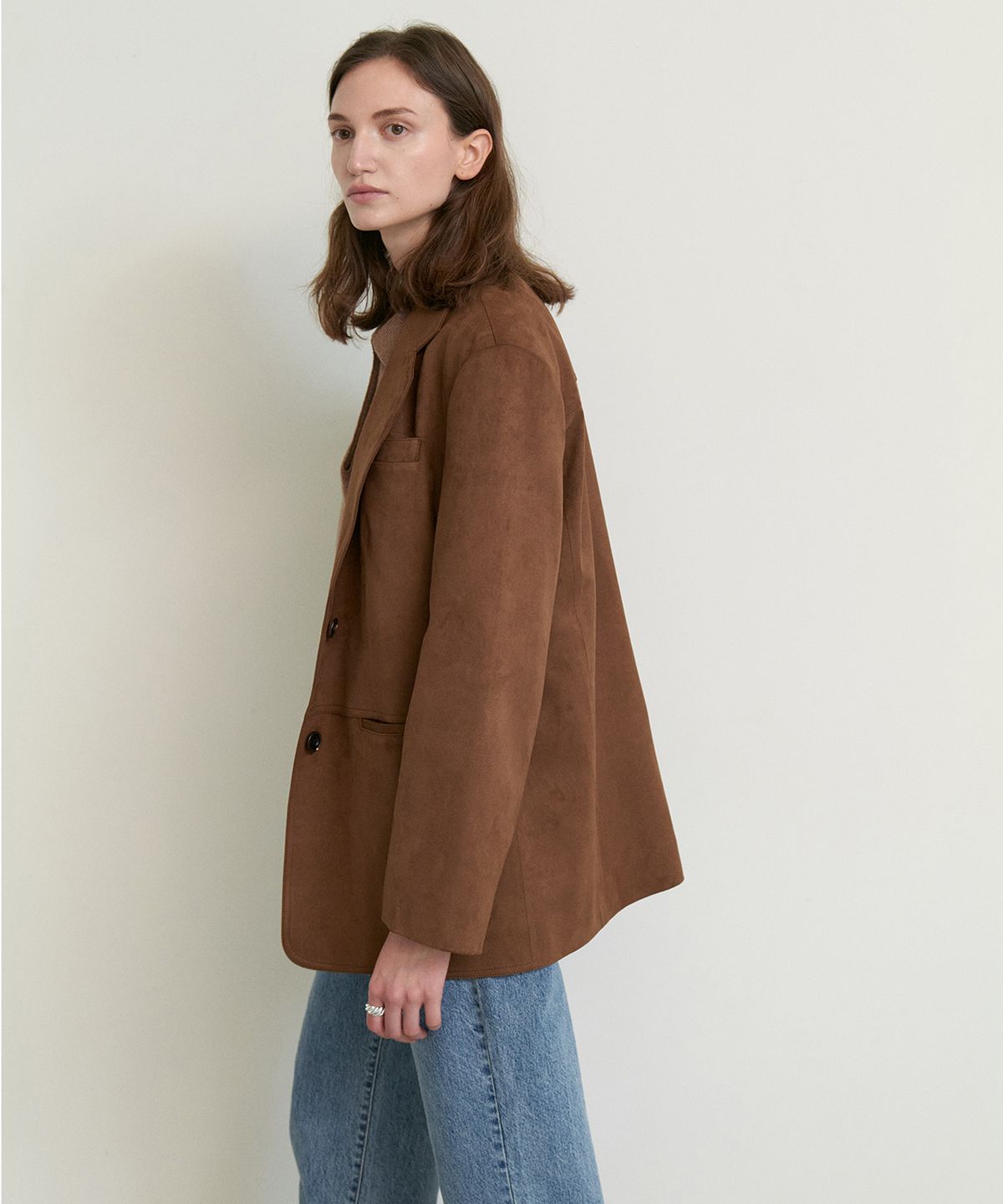 스텝어라운드(STEP AROUND) Oversized suede jacket_BROWN