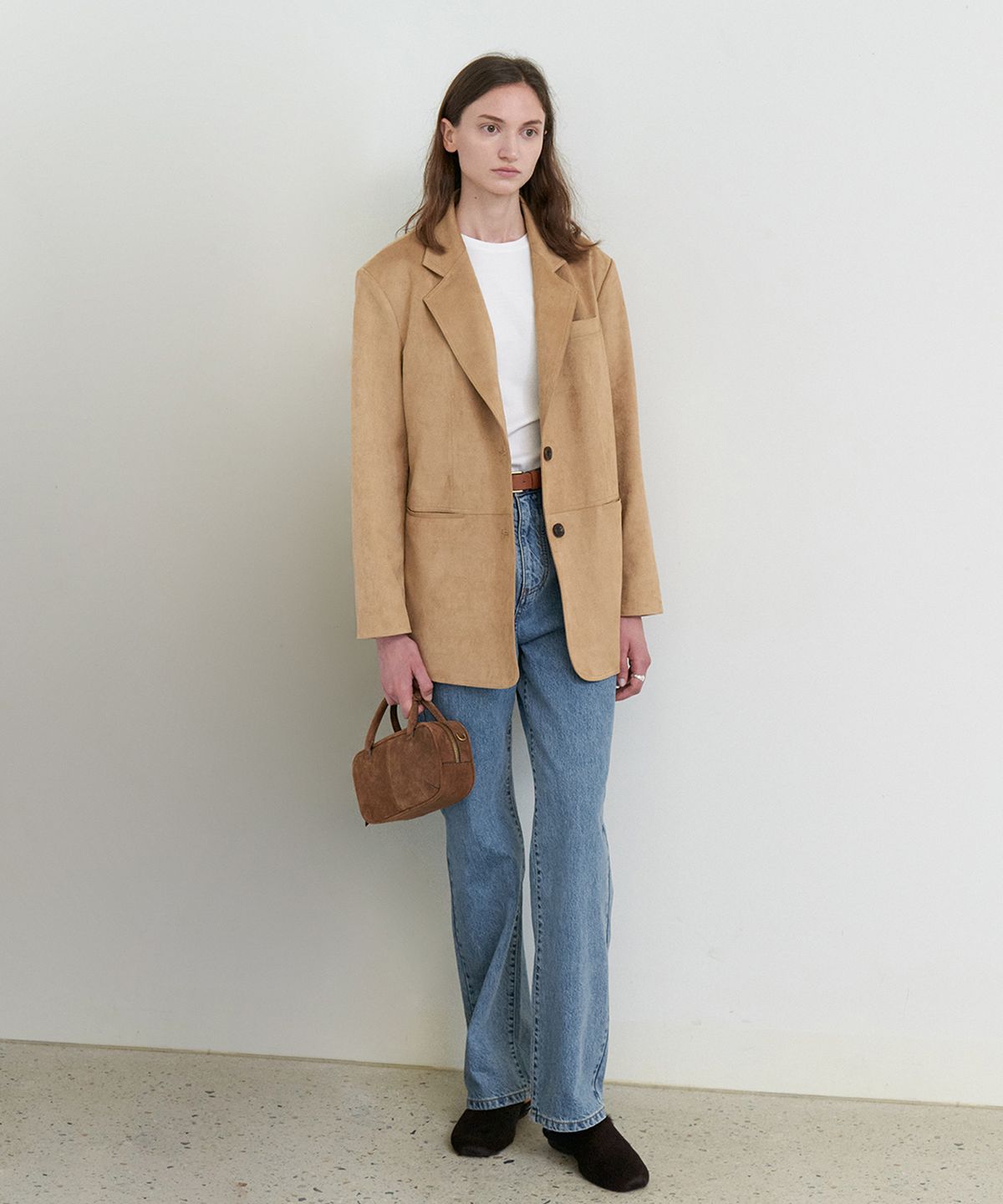 스텝어라운드(STEP AROUND) Oversized suede jacket_BEIGE