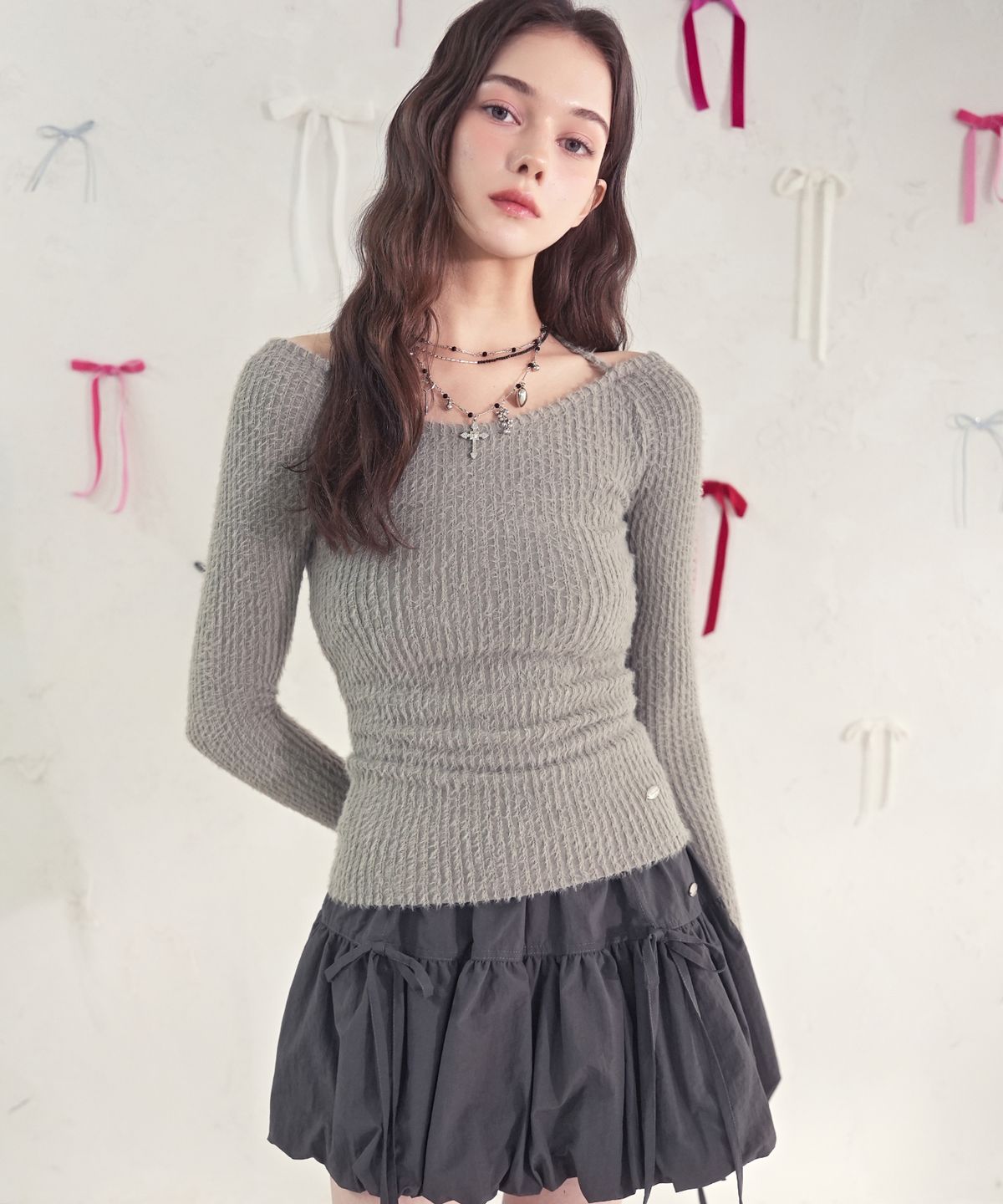 비바셔스(VIVACIOUS) Kiss Contour Line Knit_4Colors