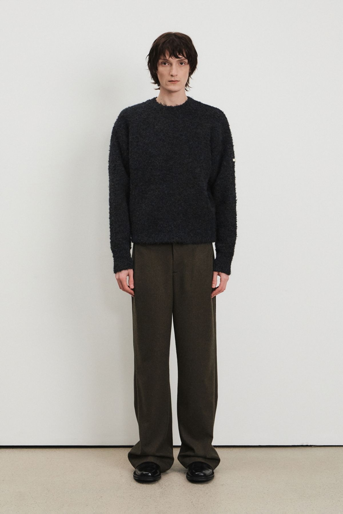쿠메(KUMÉ) Men Wool Blend Wide Pants, Khaki