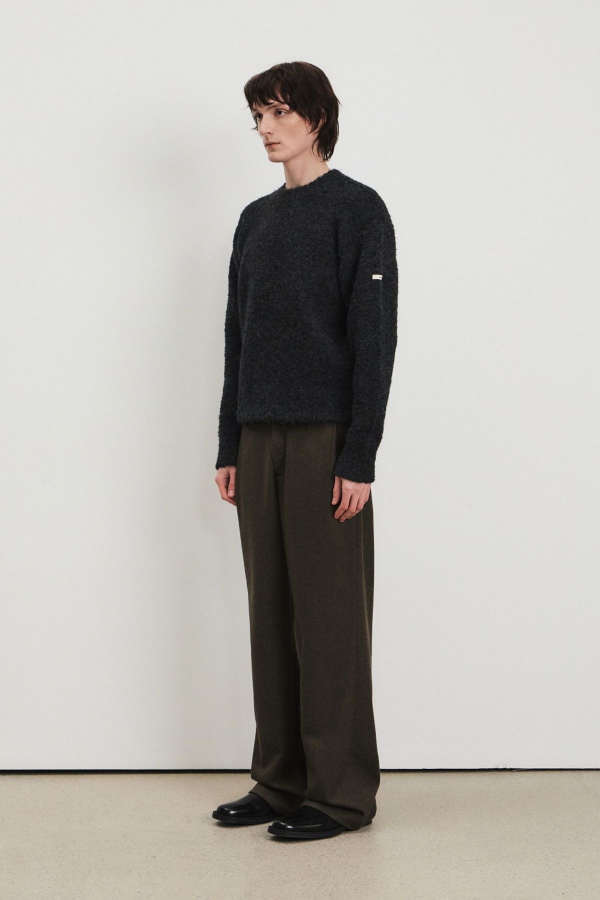 쿠메(KUMÉ) Men Wool Blend Wide Pants, Khaki