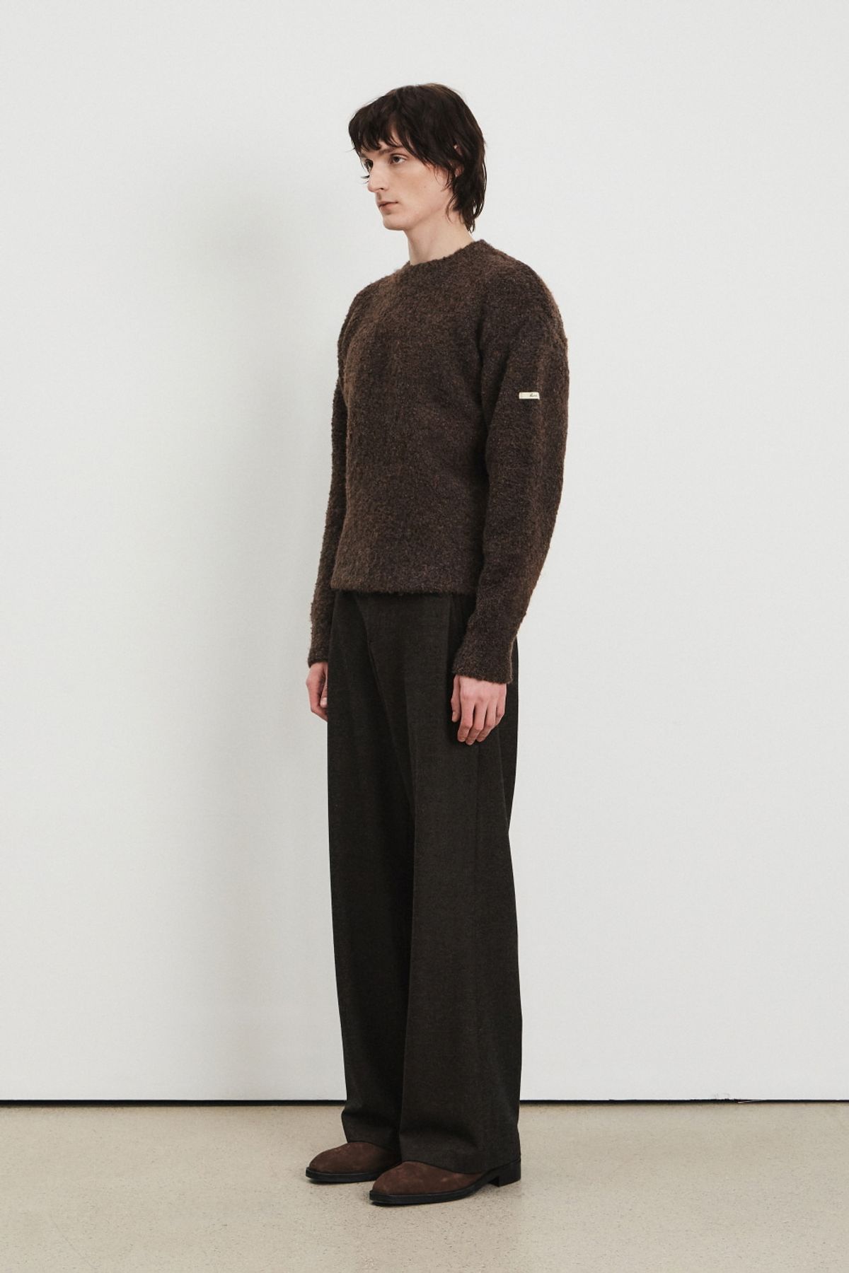 쿠메(KUMÉ) Men Wool Blend Wide Pants, Brown