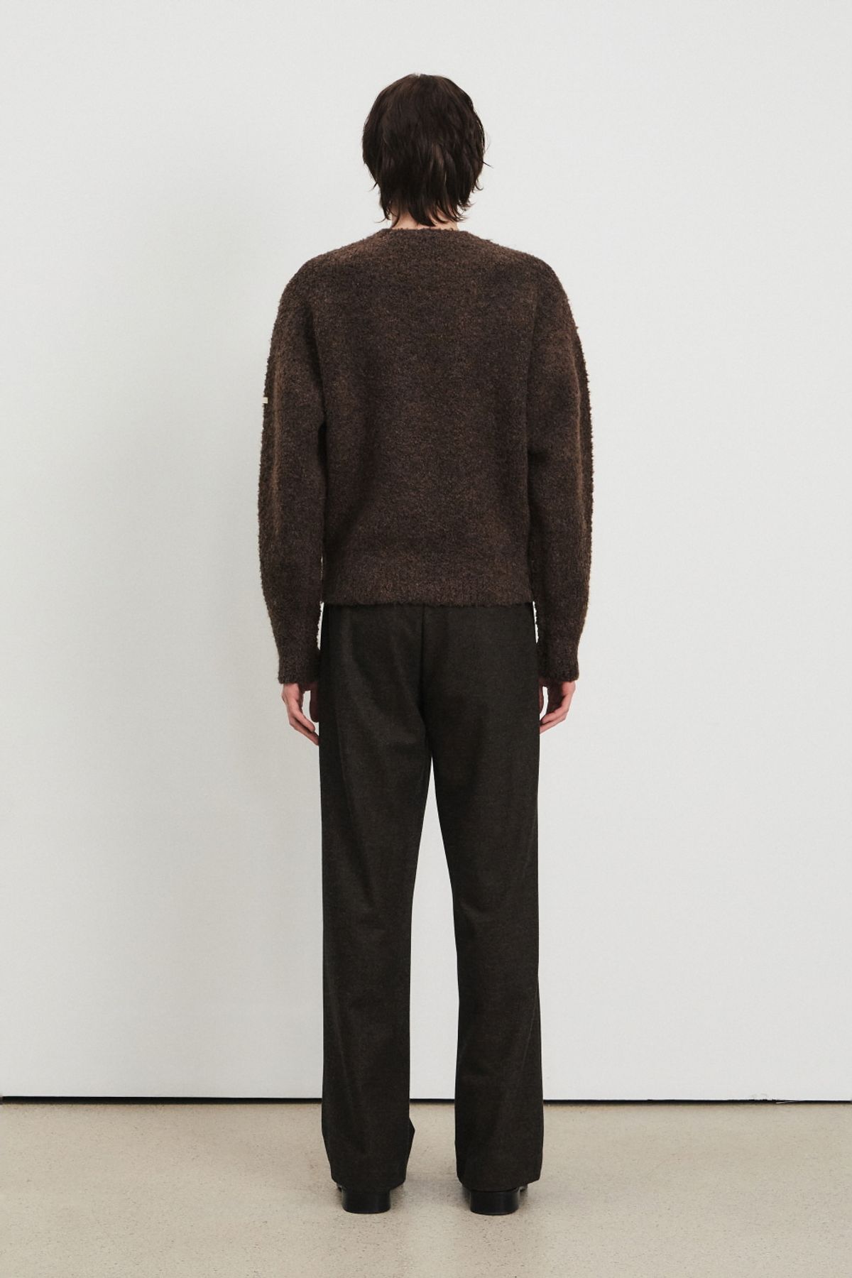 쿠메(KUMÉ) Men Wool Blend Wide Pants, Brown