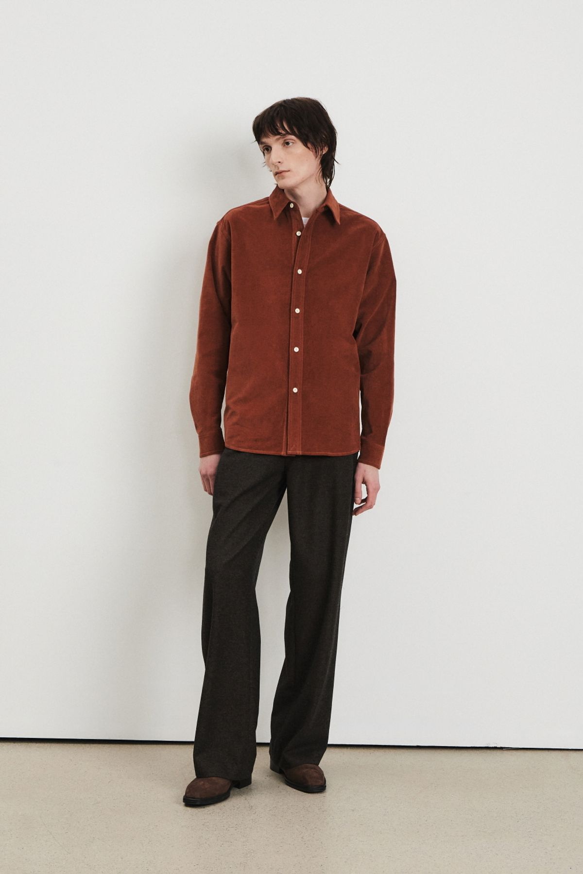 쿠메(KUMÉ) Men Wool Blend Wide Pants, Brown