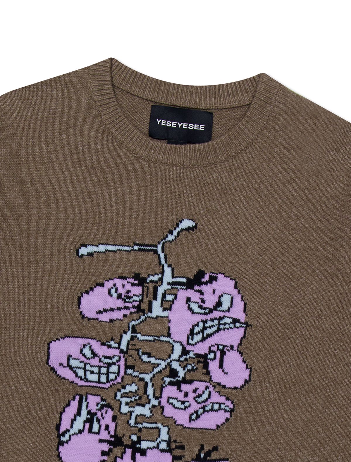 예스아이씨(YESEYESEE) Cherry Tomatoes Graphic Knit Pullover Brown