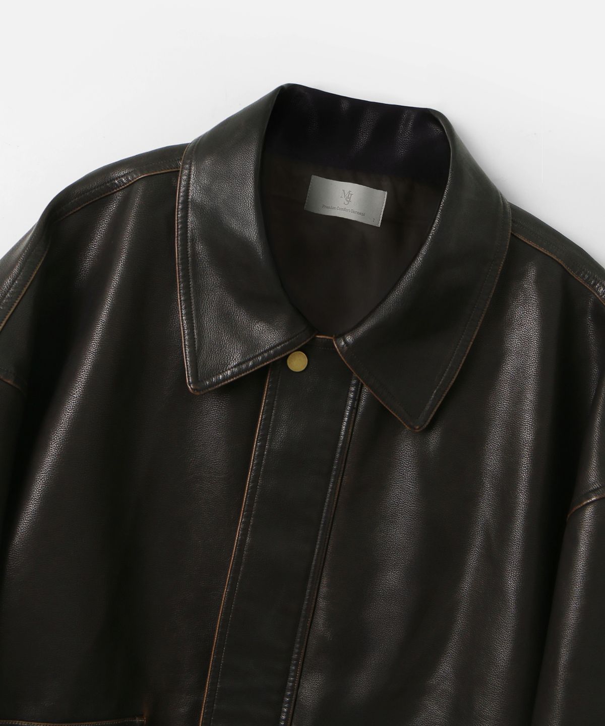 무드인사이드(MOOD INSIDE) 워싱레더 리얼 포켓 보머 자켓_Brown