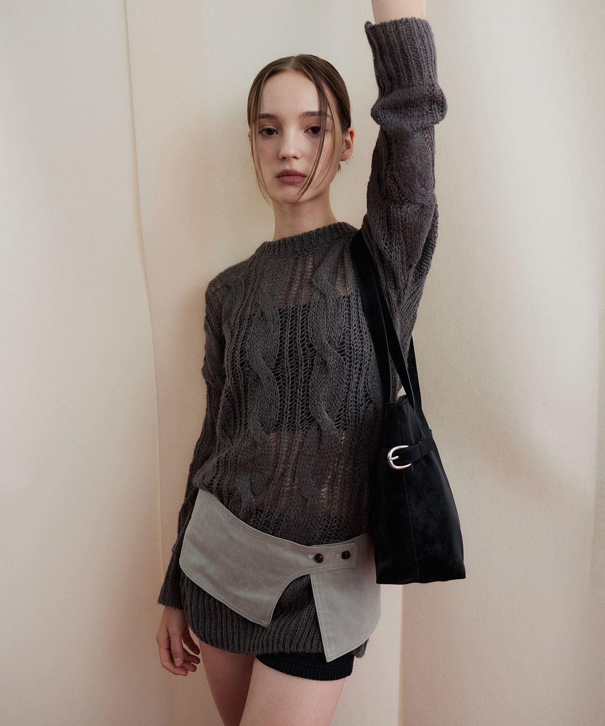 크리스틴프로젝트(CHRISTINE PROJECT) DOUBLE BELT SHOULDER MEDIUM(BLACK TRUFFLE)