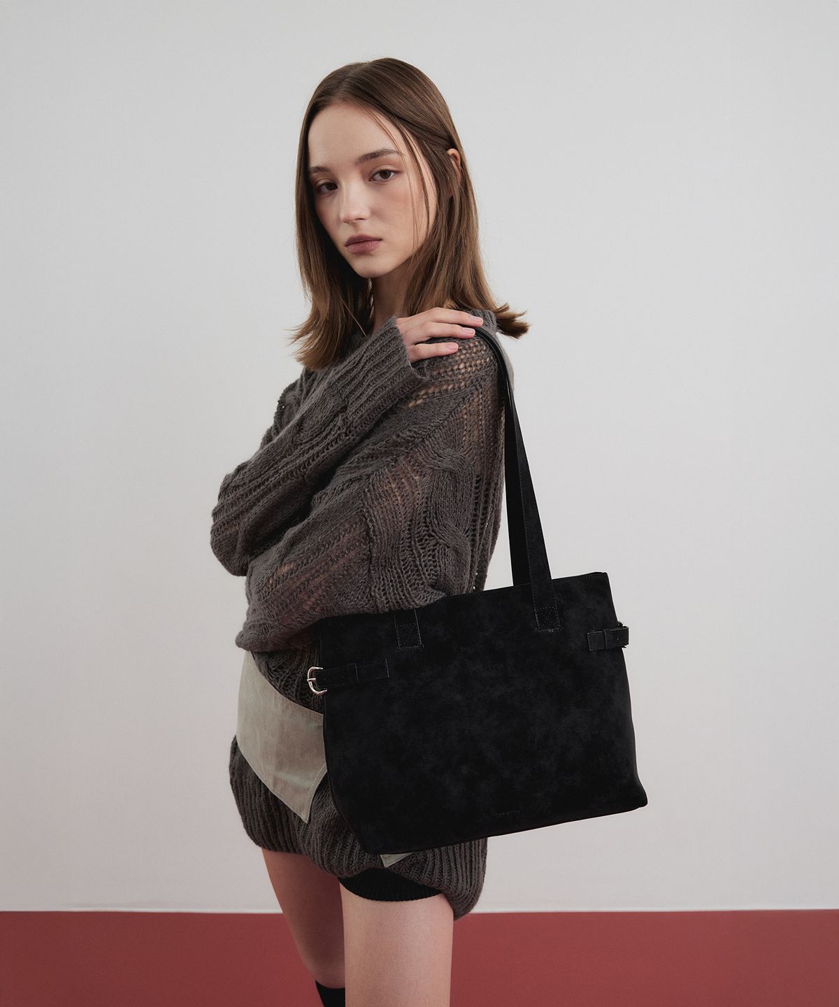 크리스틴프로젝트(CHRISTINE PROJECT) DOUBLE BELT SHOULDER MEDIUM(BLACK TRUFFLE)