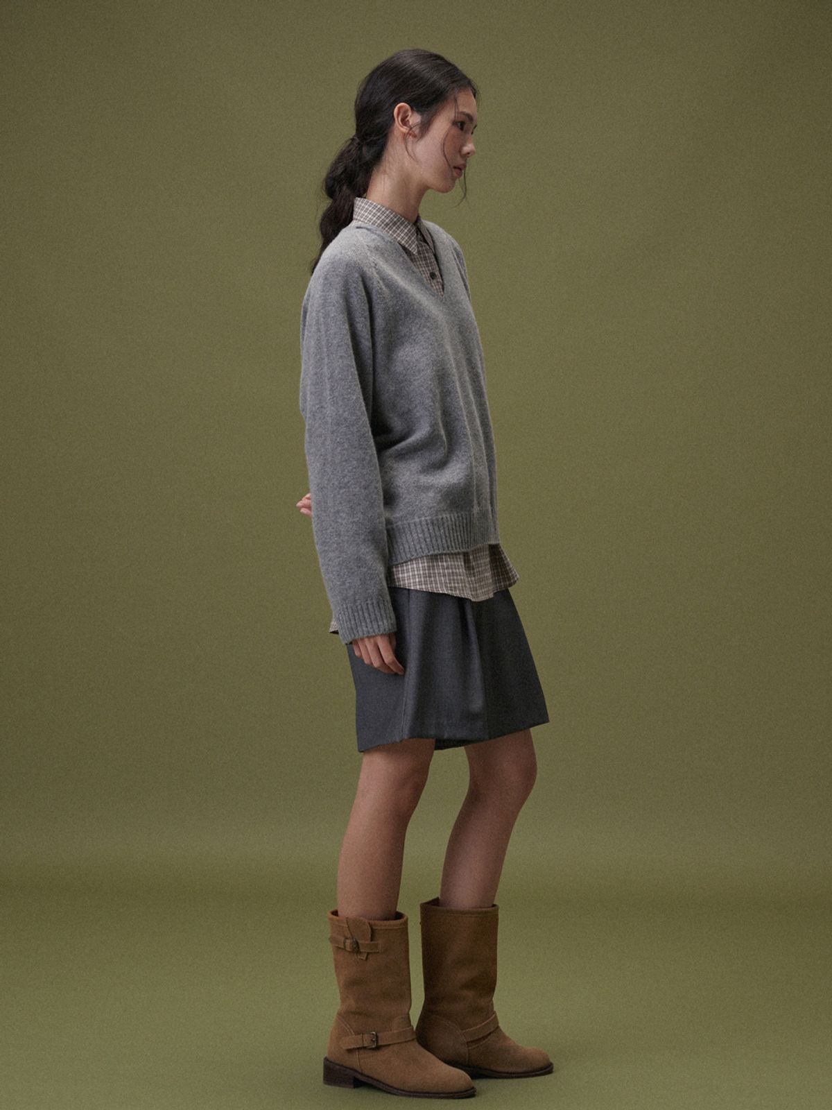플라드주르(PLATDUJOUR) Boy wool half pants (Dark grey)