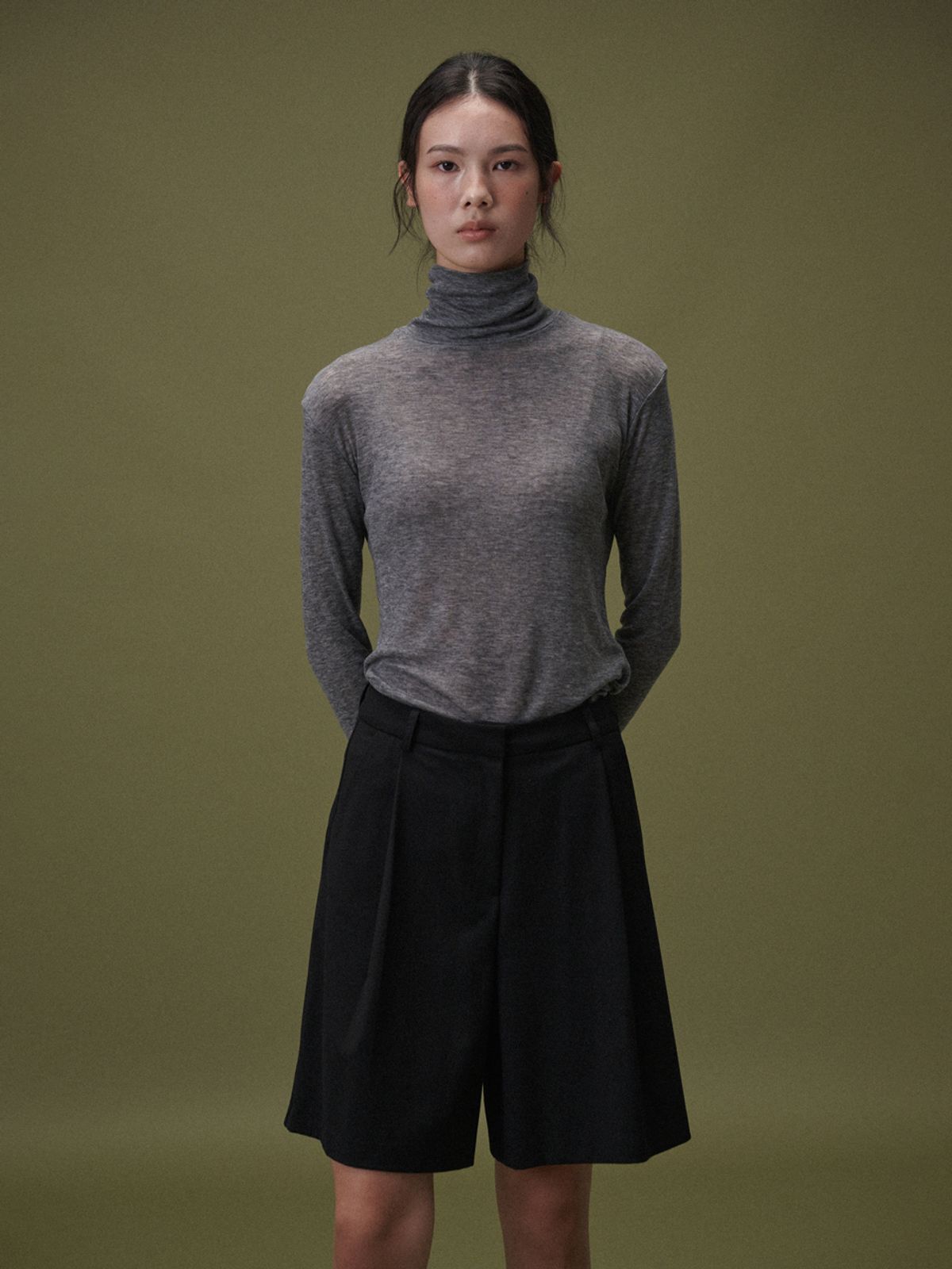 플라드주르(PLATDUJOUR) Boy wool half pants (Black)