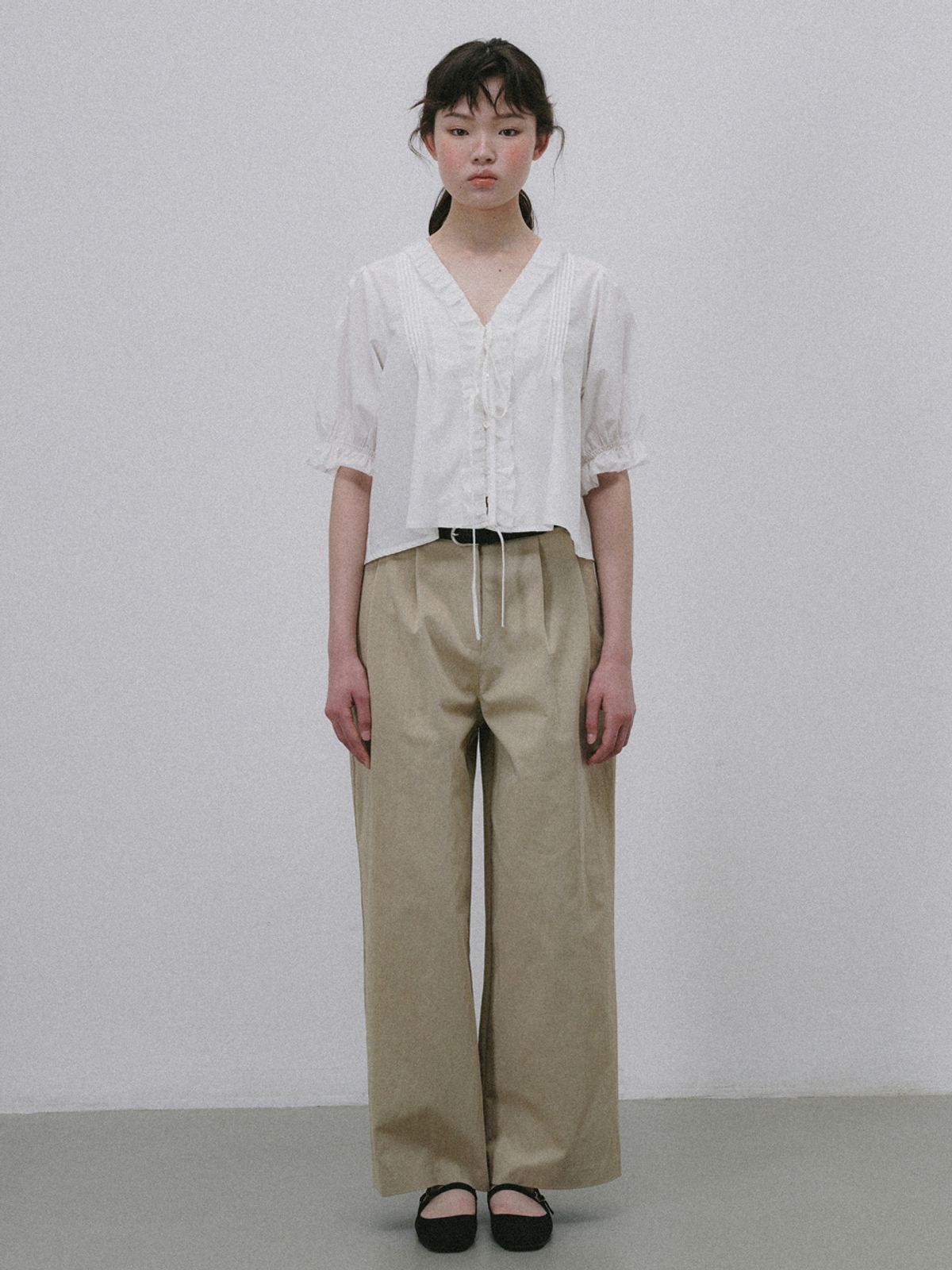플라드주르(PLATDUJOUR) Wide Two tuck pants (Ivory)