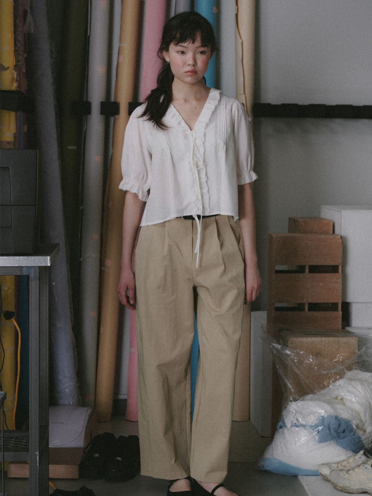 플라드주르(PLATDUJOUR) Wide Two tuck pants (Beige)