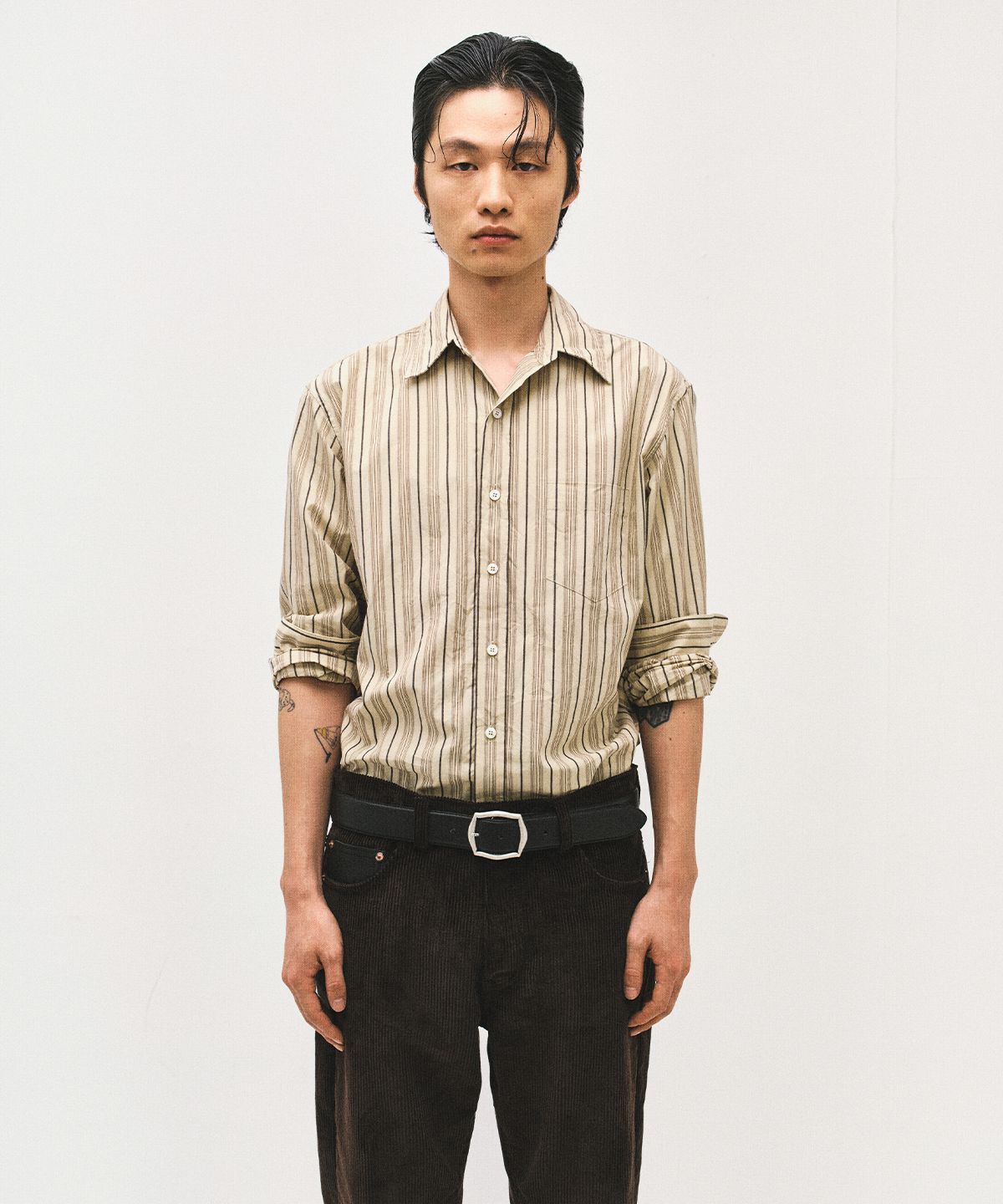 서피스에디션(SURFACE EDITION) BOLD STRIPE SHIRT BEIGE