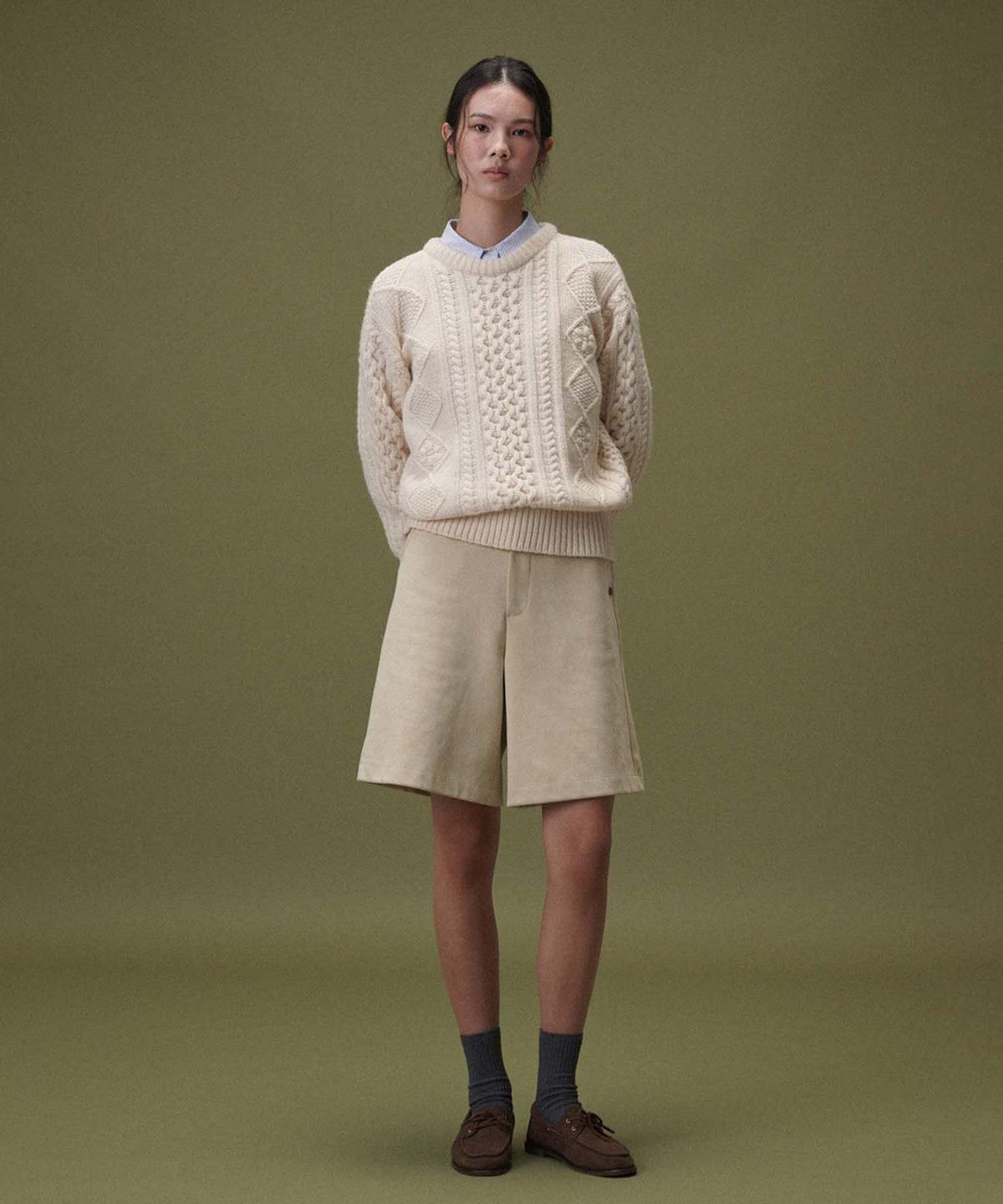 플라드주르(PLATDUJOUR) Suede half pants (Beige)