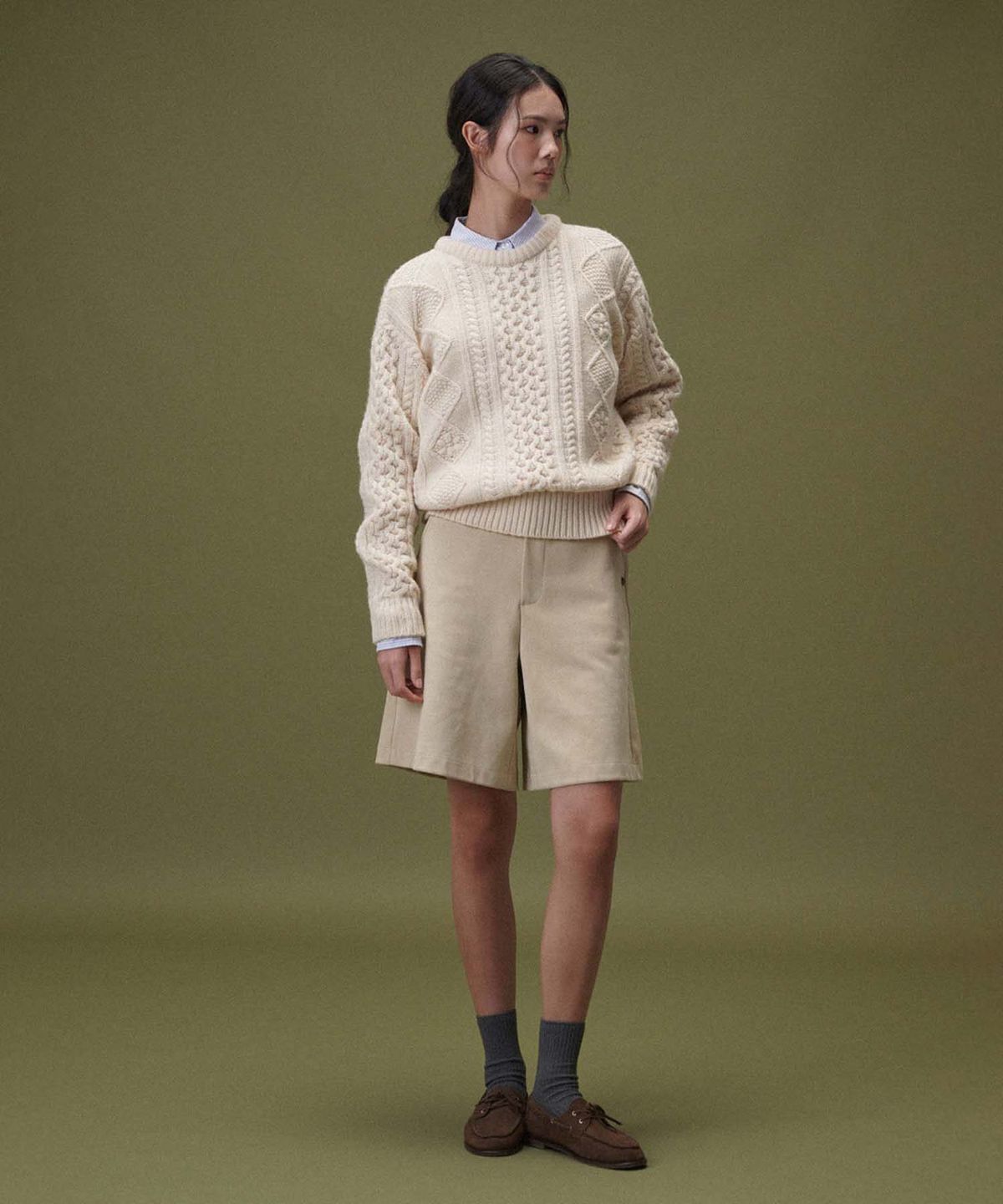 플라드주르(PLATDUJOUR) Suede half pants (Beige)
