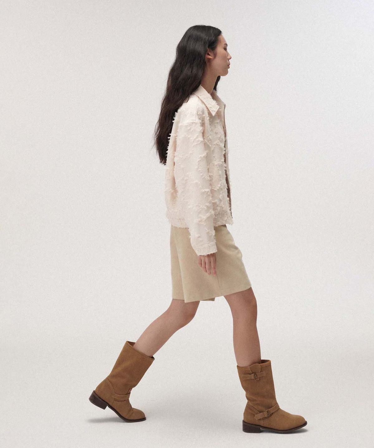 플라드주르(PLATDUJOUR) Suede half pants (Beige)