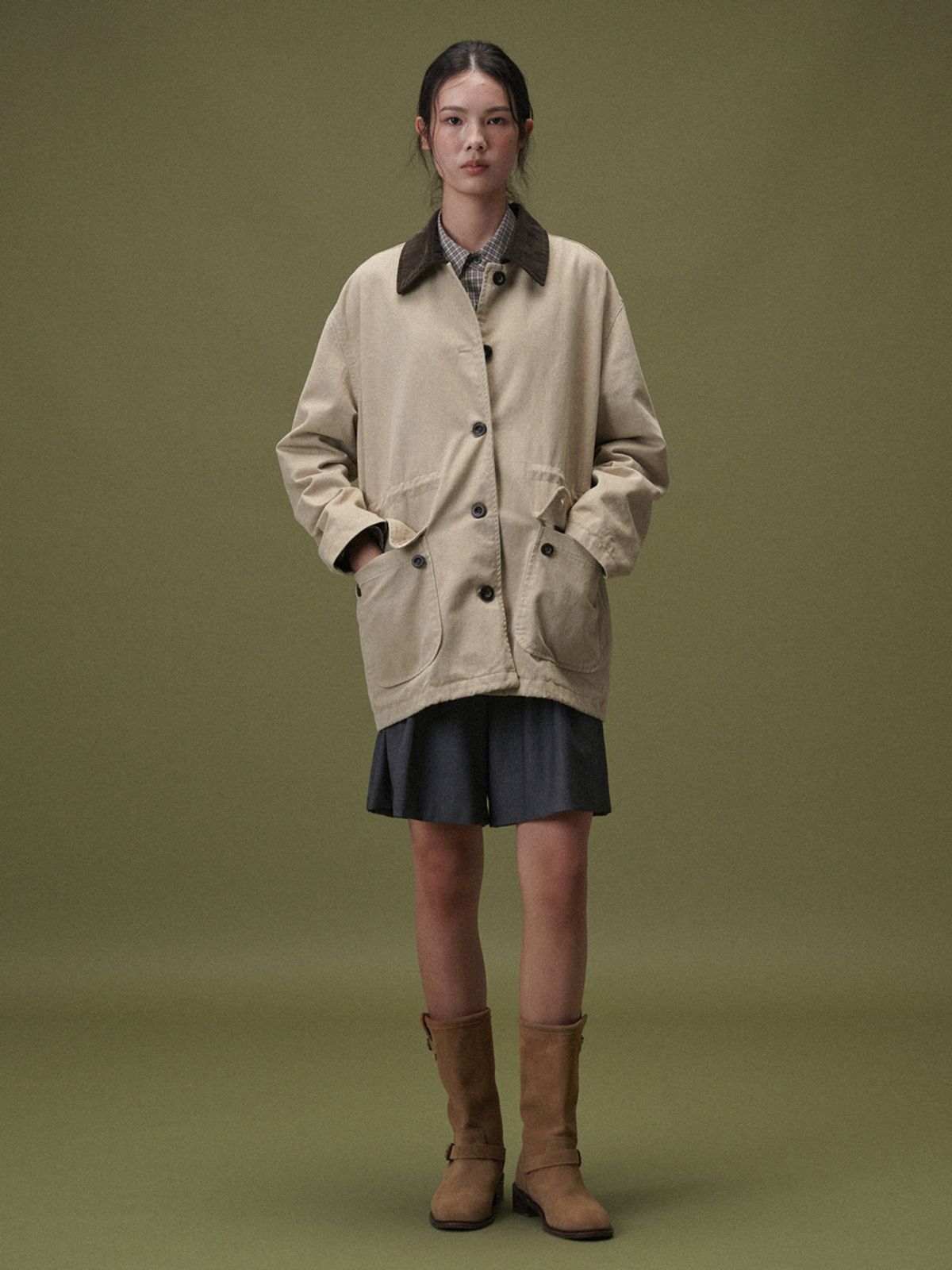 플라드주르(PLATDUJOUR) Peach bio work jacket (Beige)