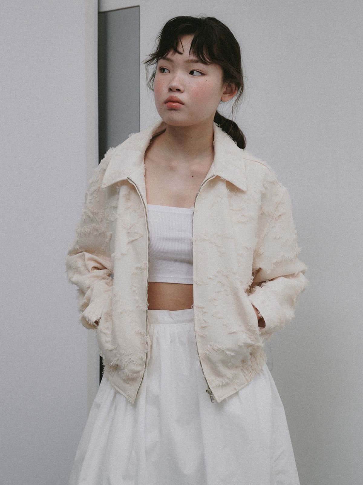 플라드주르(PLATDUJOUR) Jacquard blouson (Ivory)