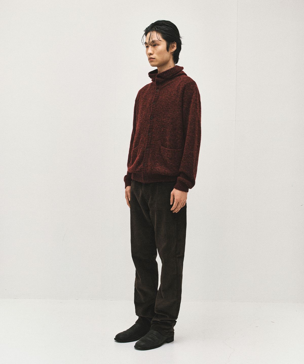 서피스에디션(SURFACE EDITION) BUTTON UP HOODED KNIT WINE