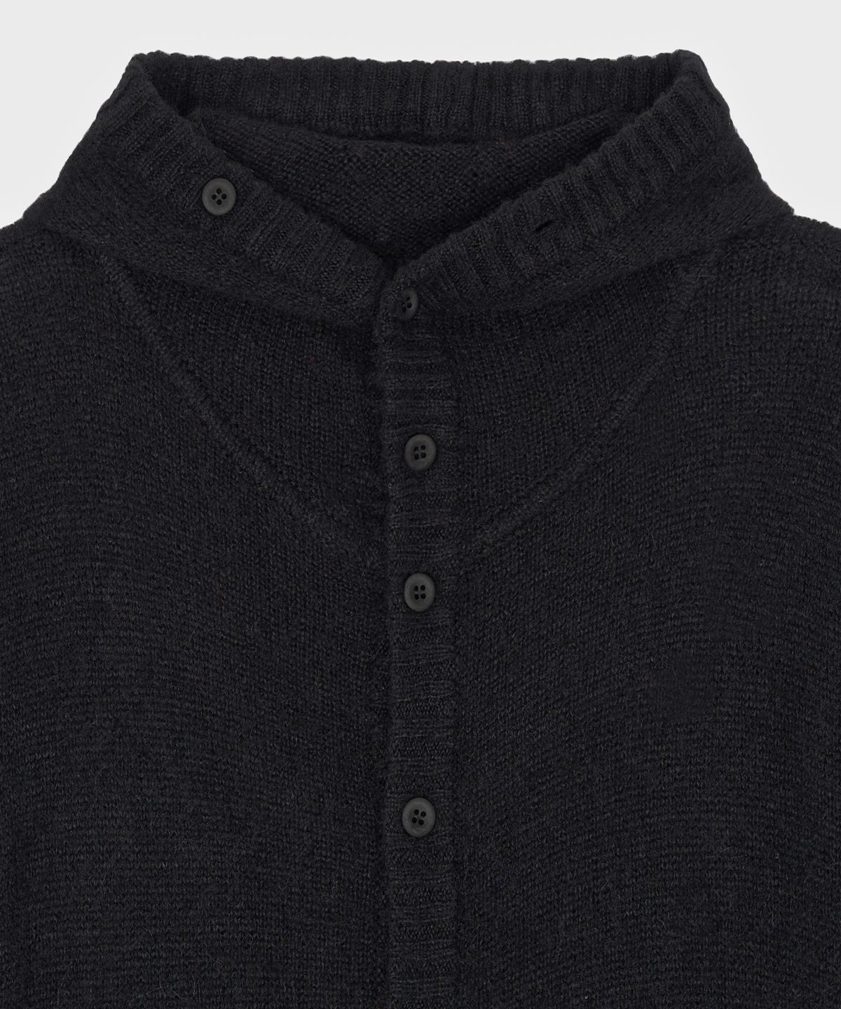 서피스에디션(SURFACE EDITION) BUTTON UP HOODED KNIT BLACK