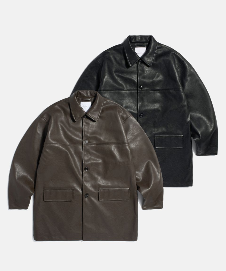 蓬_ MUSINSA | ESPIONAGE Car Coat (Faux Leather) Black