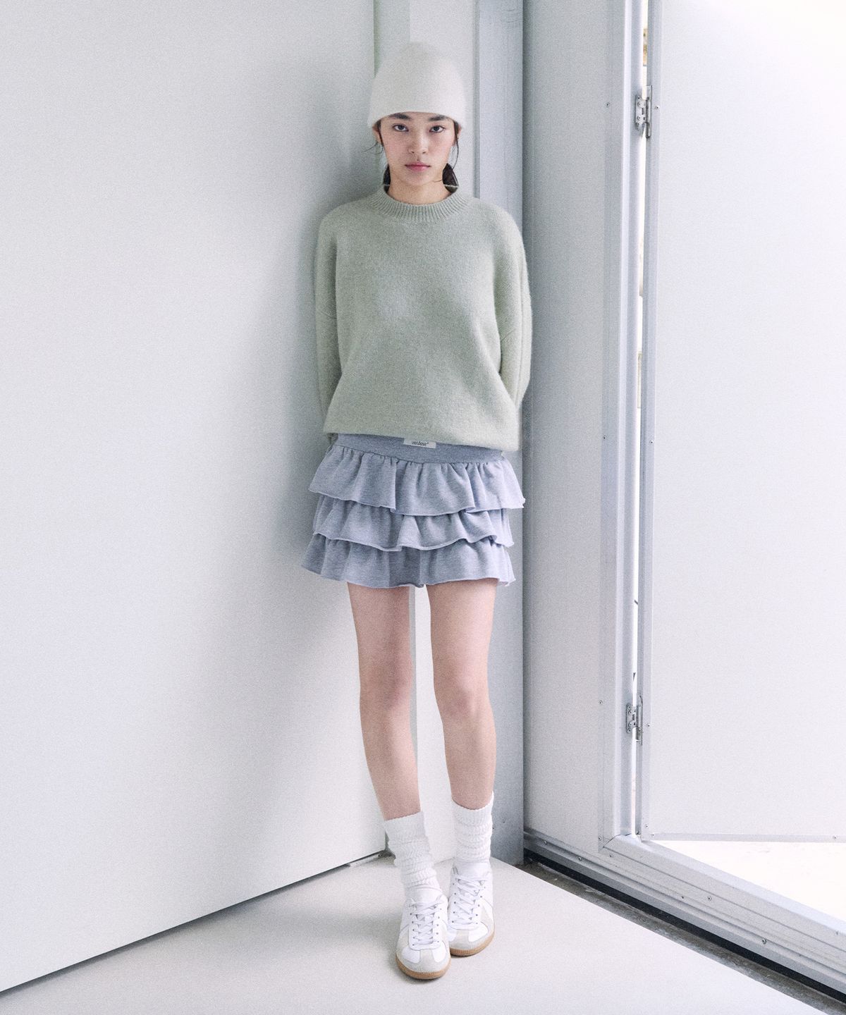 로라로라(ROLAROLA) NUBASIC FRILL MINI SKIRT MELANGE GRAY