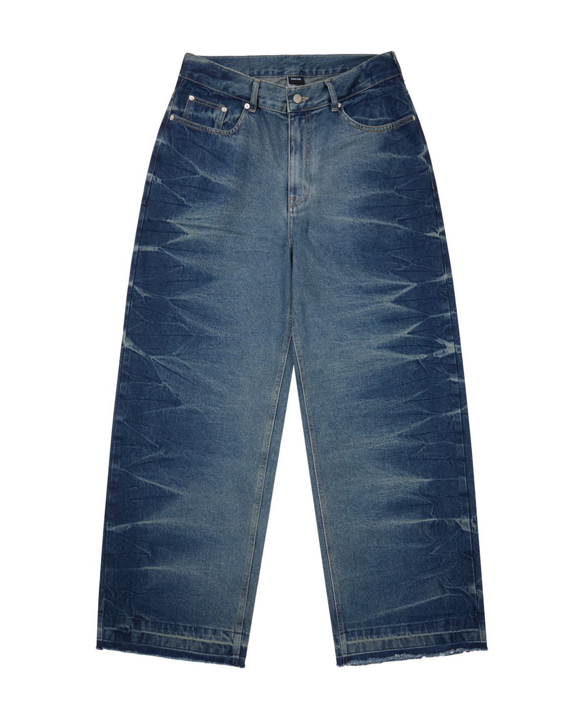 아캄(AAKAM) Side Wrinkle Washed Denim Pants (Blue)