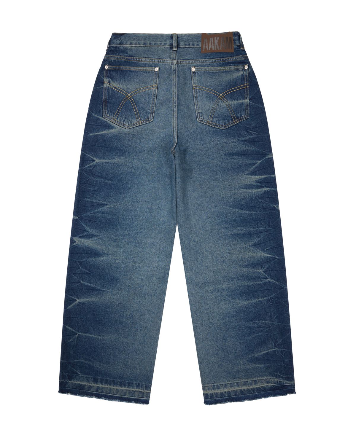아캄(AAKAM) Side Wrinkle Washed Denim Pants (Blue)