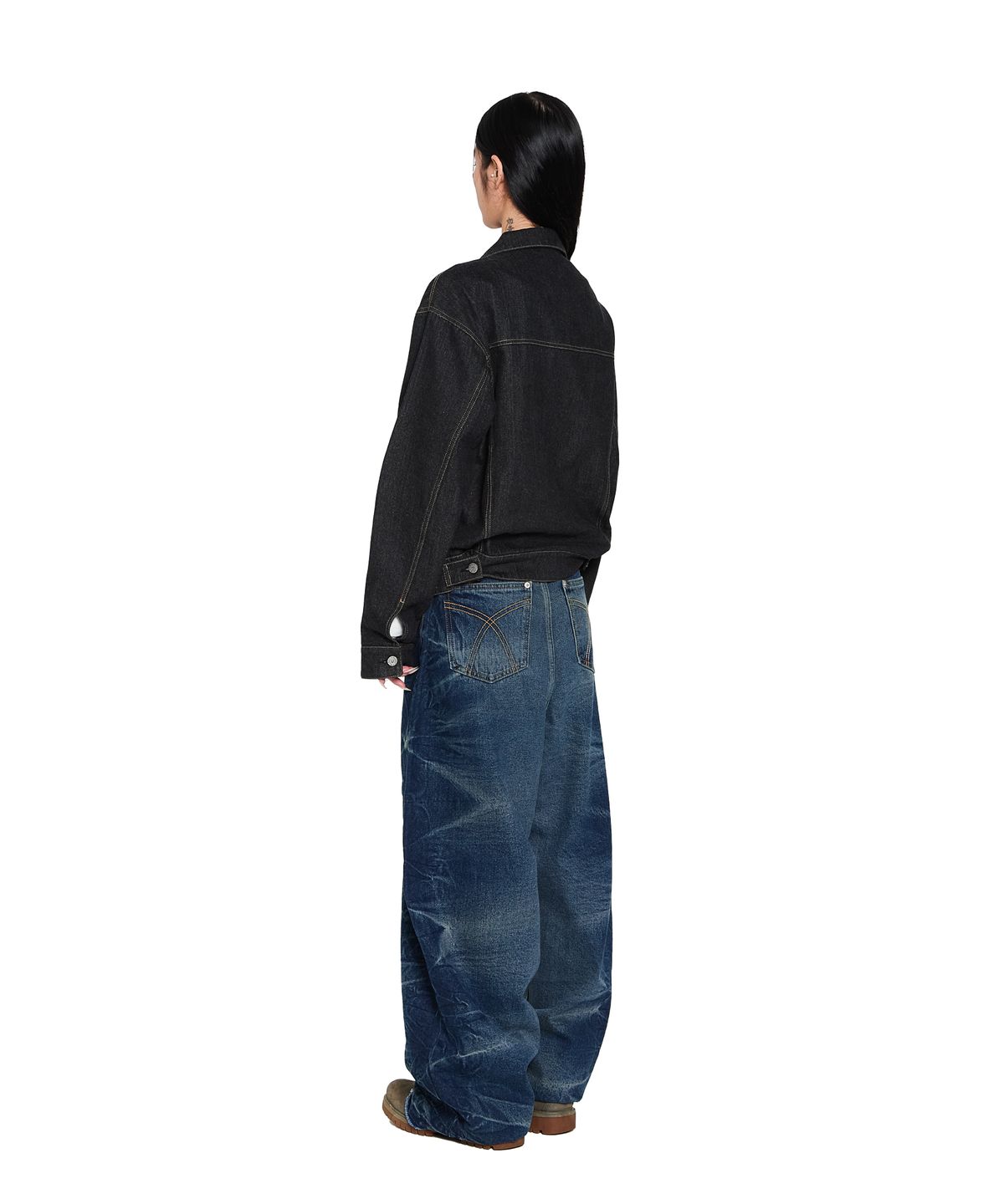 아캄(AAKAM) Side Wrinkle Washed Denim Pants (Blue)