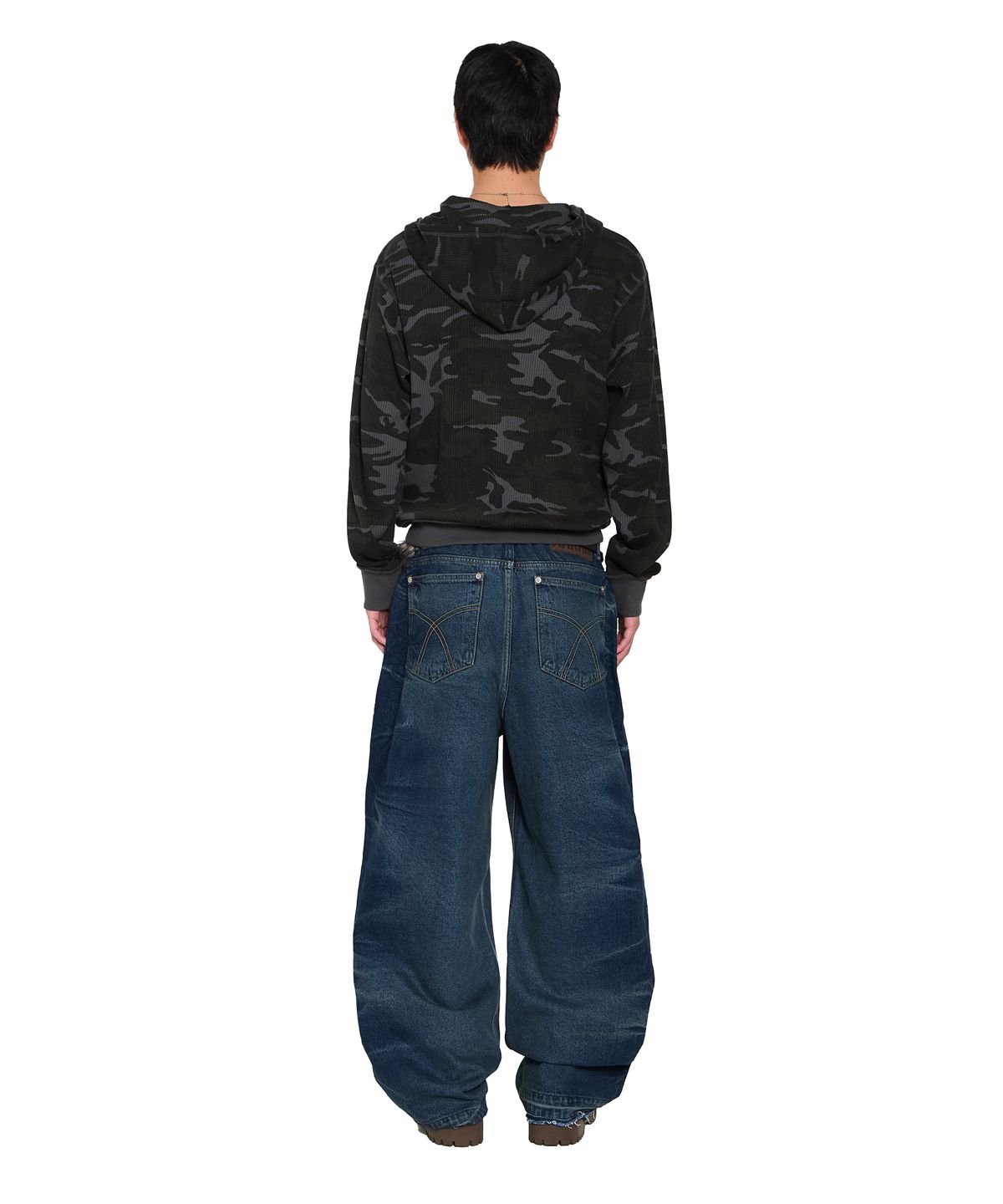 아캄(AAKAM) Side Wrinkle Washed Denim Pants (Blue)