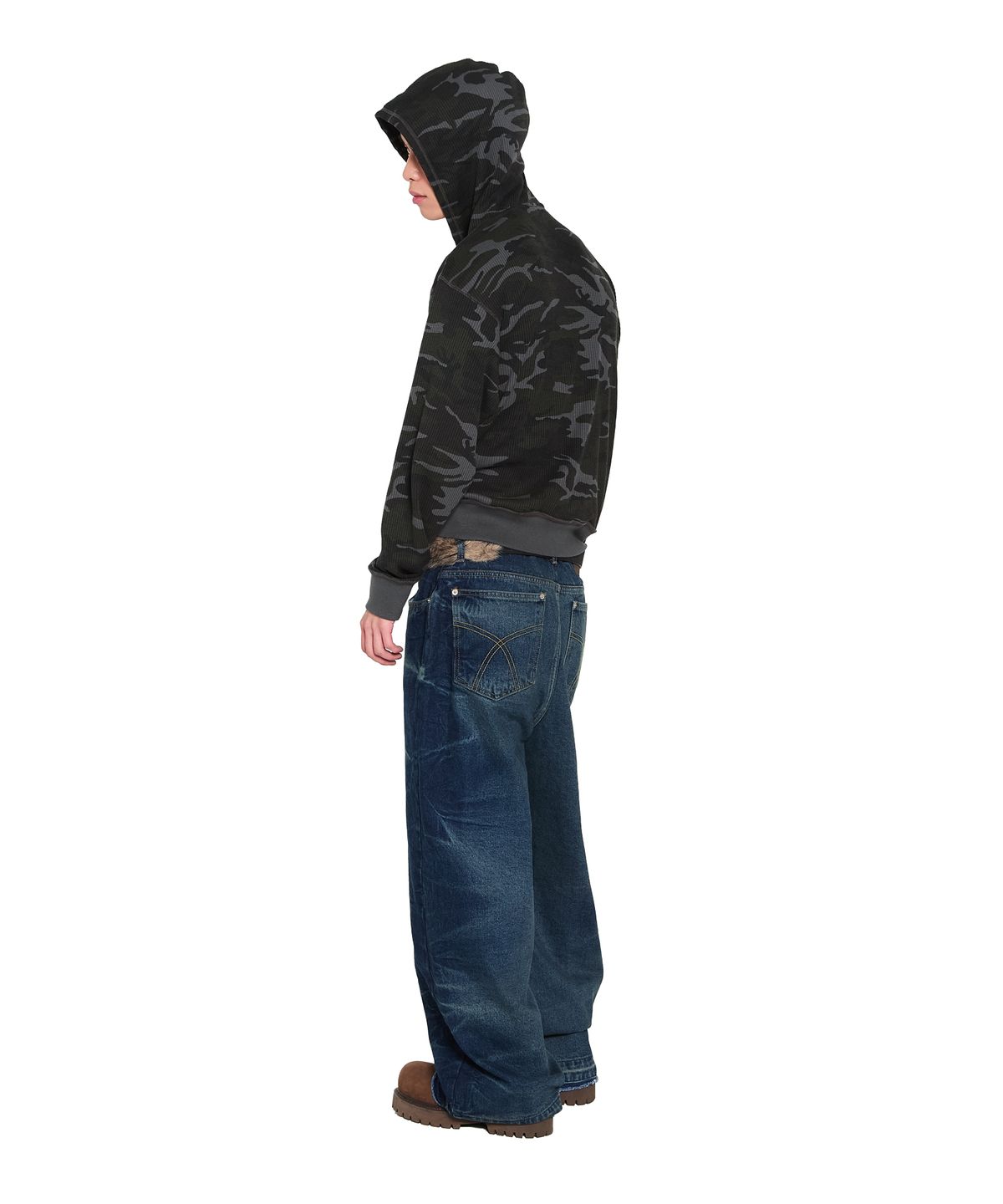 아캄(AAKAM) Side Wrinkle Washed Denim Pants (Blue)