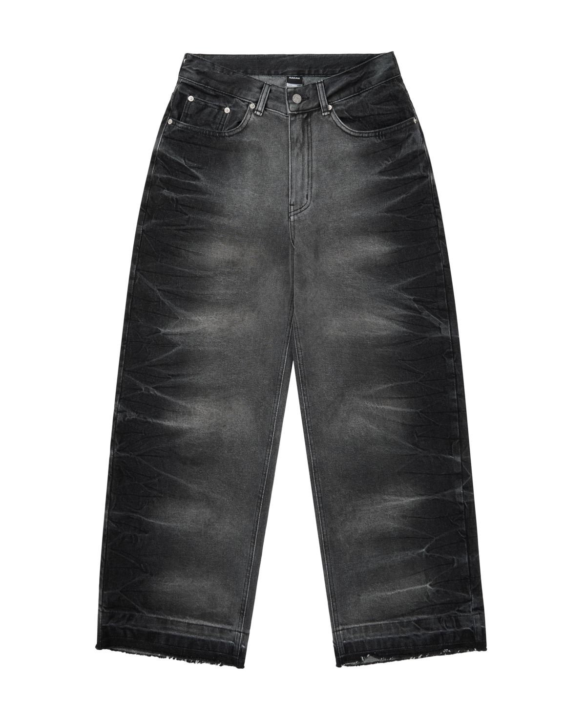 아캄(AAKAM) Side Wrinkle Washed Denim Pants (Black)