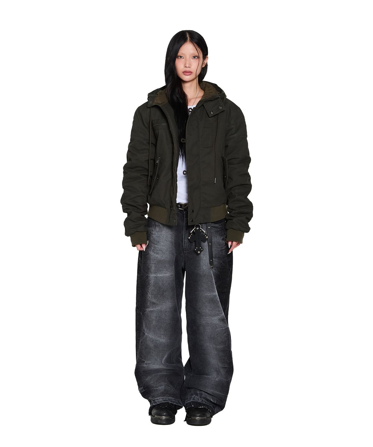 아캄(AAKAM) Side Wrinkle Washed Denim Pants (Black)