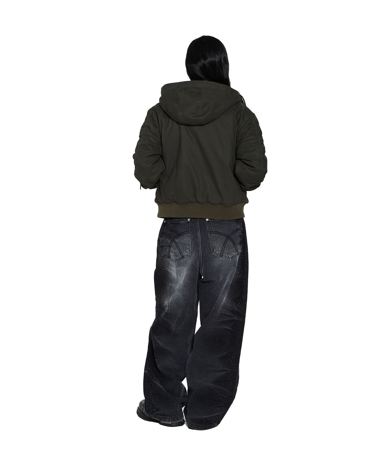 아캄(AAKAM) Side Wrinkle Washed Denim Pants (Black)