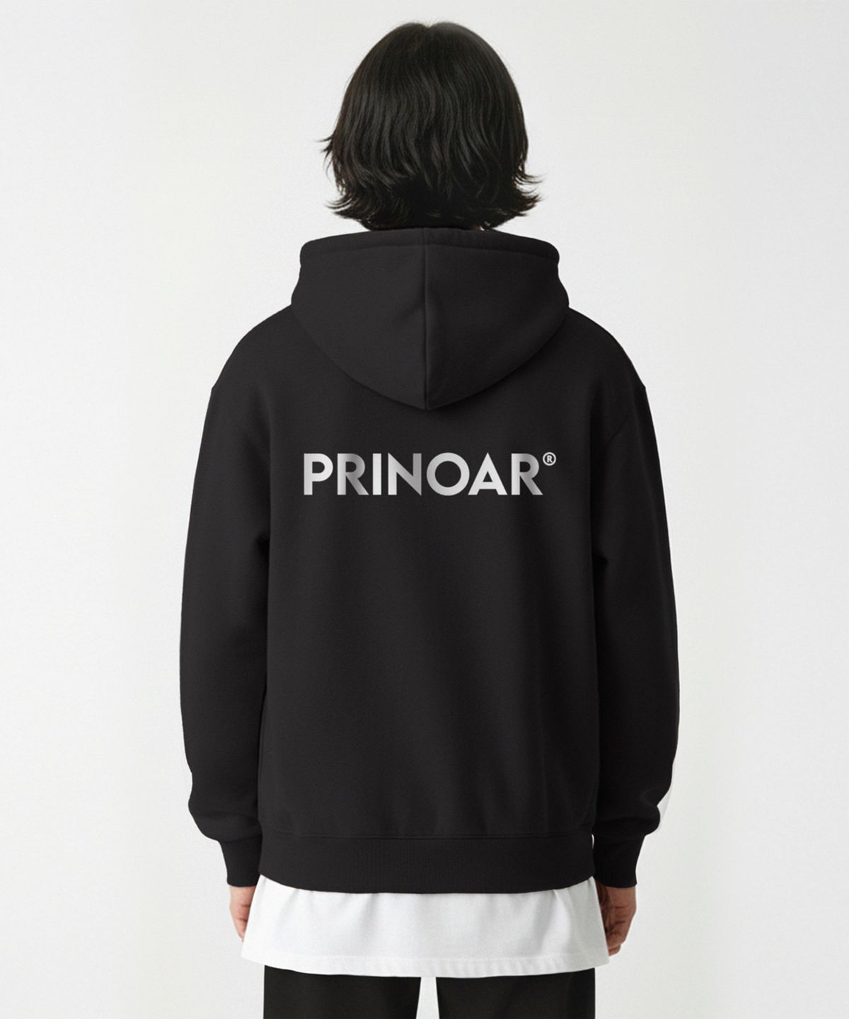 프리노어(PRINOAR) [기모선택] 로고 후드집업-블랙