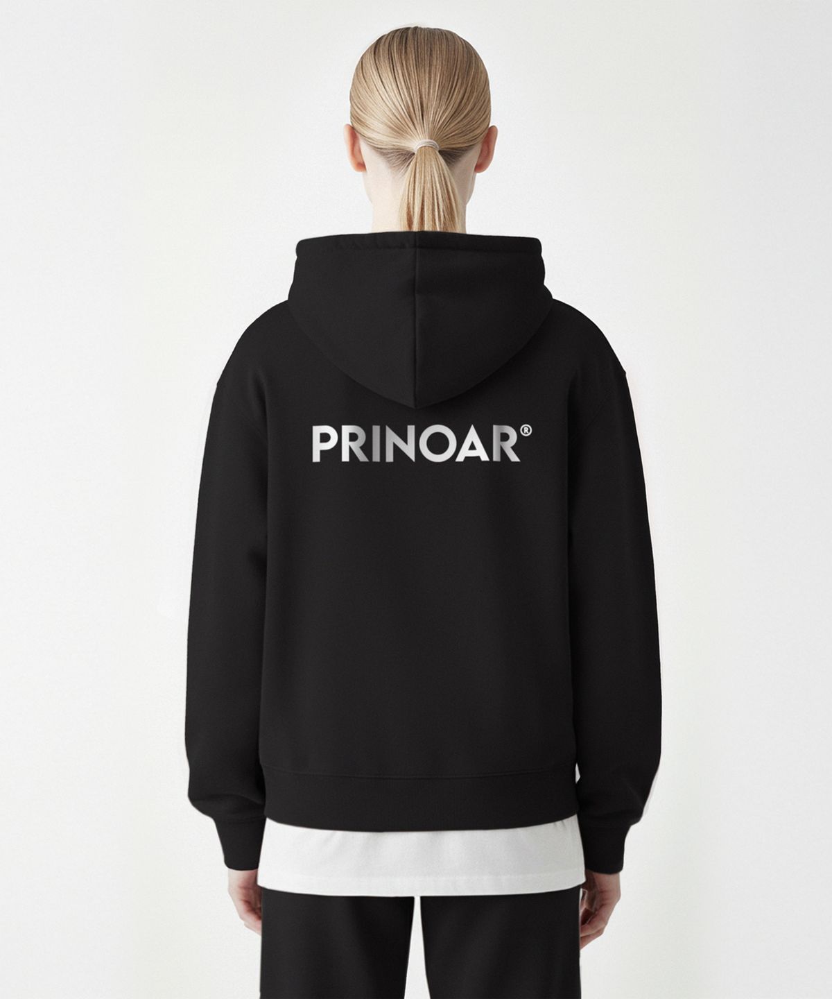 프리노어(PRINOAR) [기모선택] 로고 후드집업-블랙