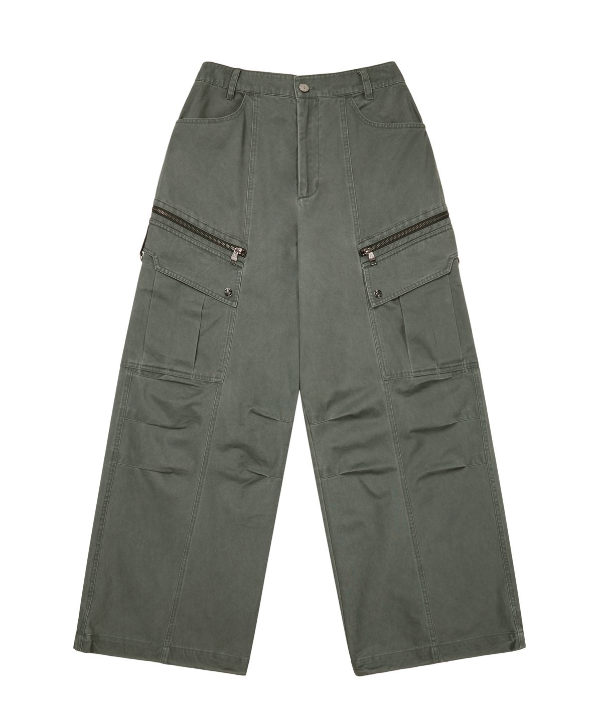 아캄(AAKAM) Knee Pin-Tuck Zippered Cargo Pants (Khaki)