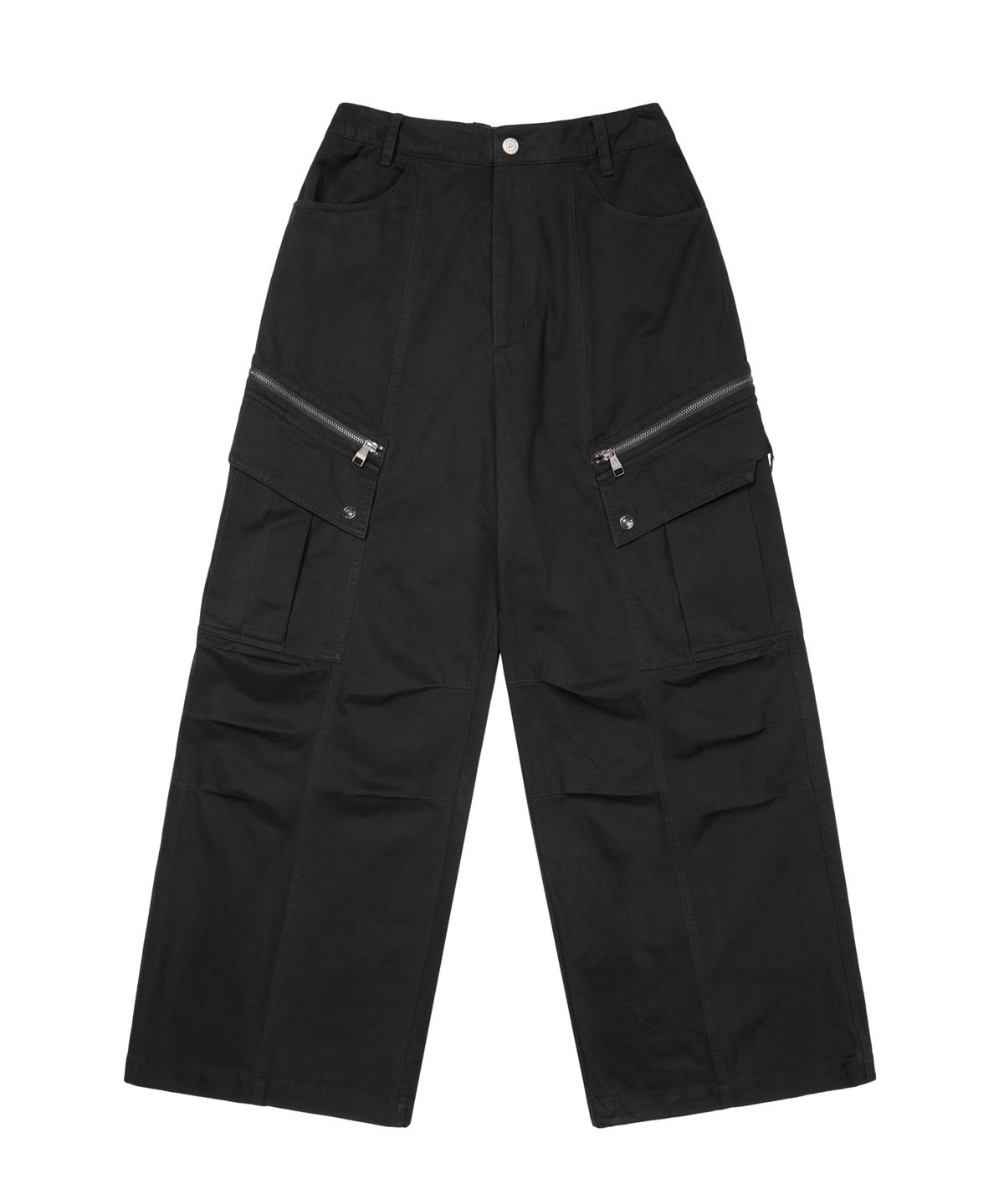 아캄(AAKAM) Knee Pin-Tuck Zippered Cargo Pants (Black)