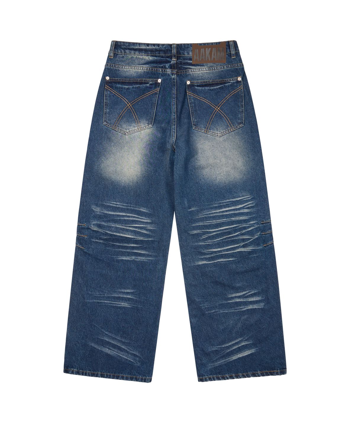 아캄(AAKAM) Washed Zipper Slit Denim Pants (Blue)