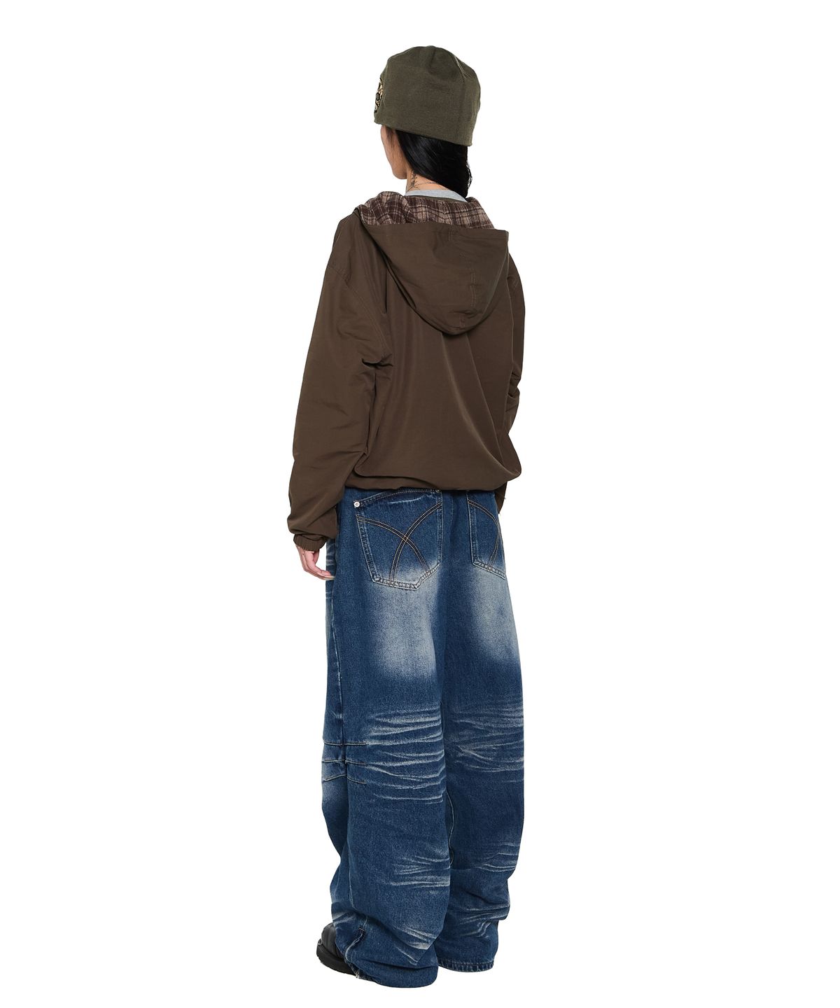 아캄(AAKAM) Washed Zipper Slit Denim Pants (Blue)