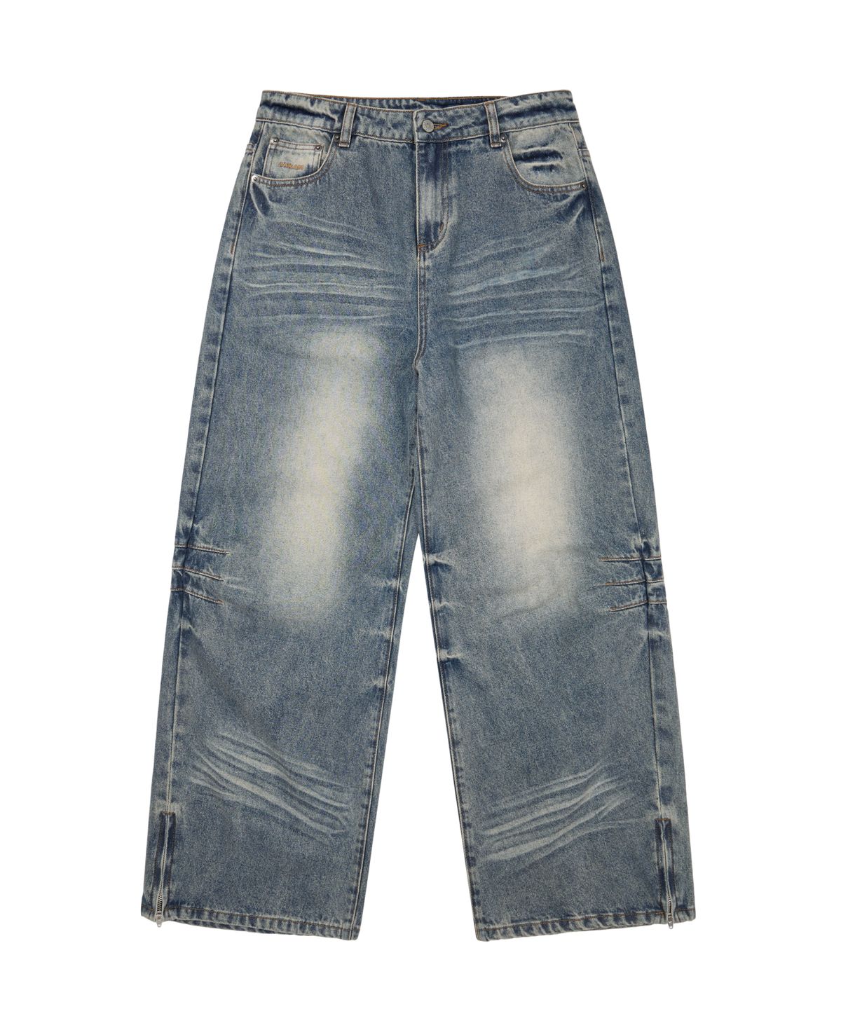 아캄(AAKAM) Washed Zipper Slit Denim Pants (Sky Blue)