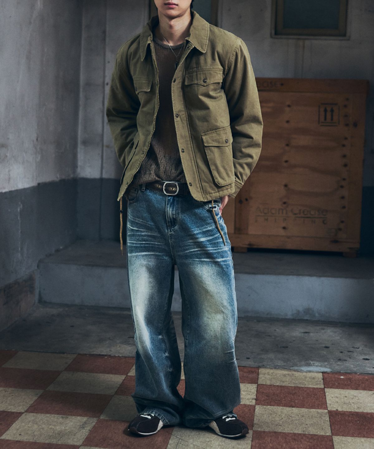 아캄(AAKAM) Washed Zipper Slit Denim Pants (Sky Blue)