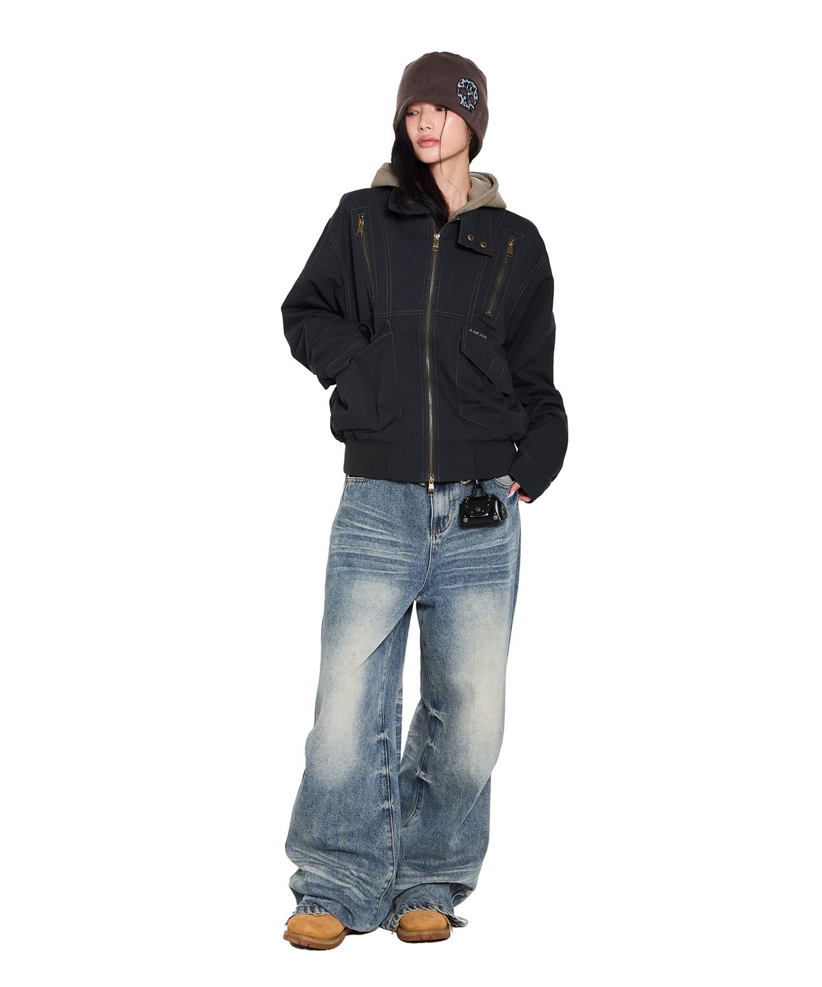 아캄(AAKAM) Washed Zipper Slit Denim Pants (Sky Blue)