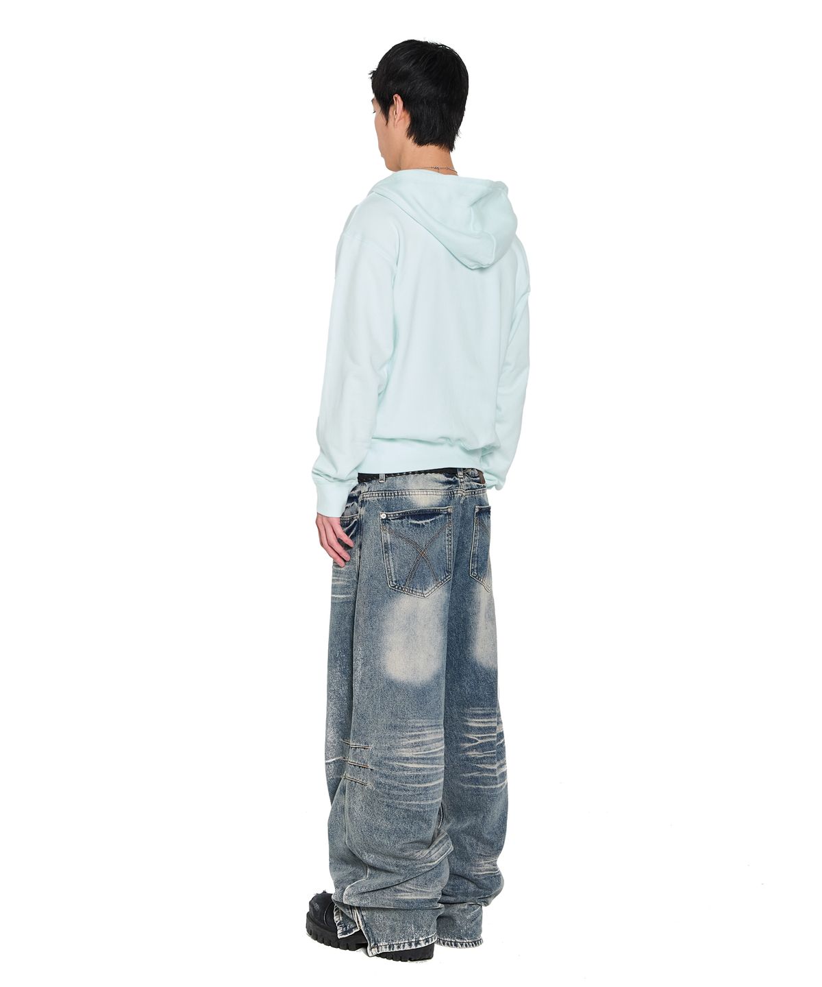 아캄(AAKAM) Washed Zipper Slit Denim Pants (Sky Blue)