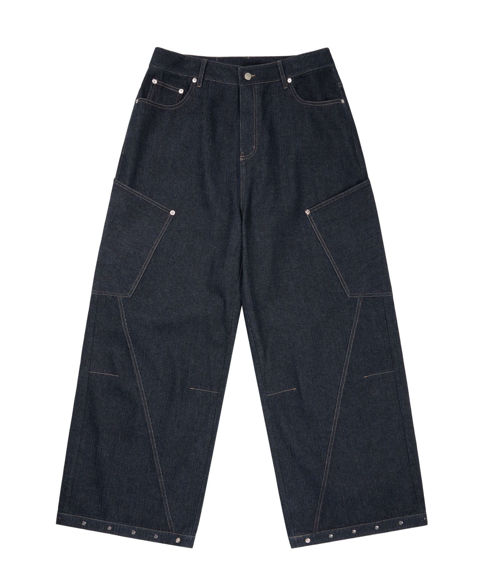 MUSINSA公式 | AAKAM Ankle Studded Denim Pants (Dark Blue)