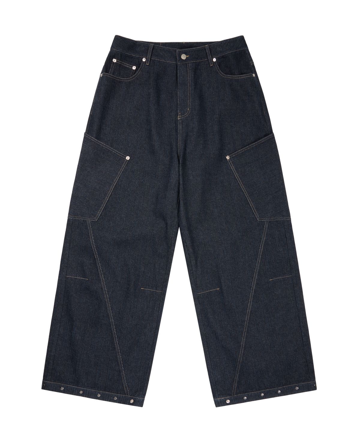 아캄(AAKAM) Ankle Studded Denim Pants (Dark Blue)