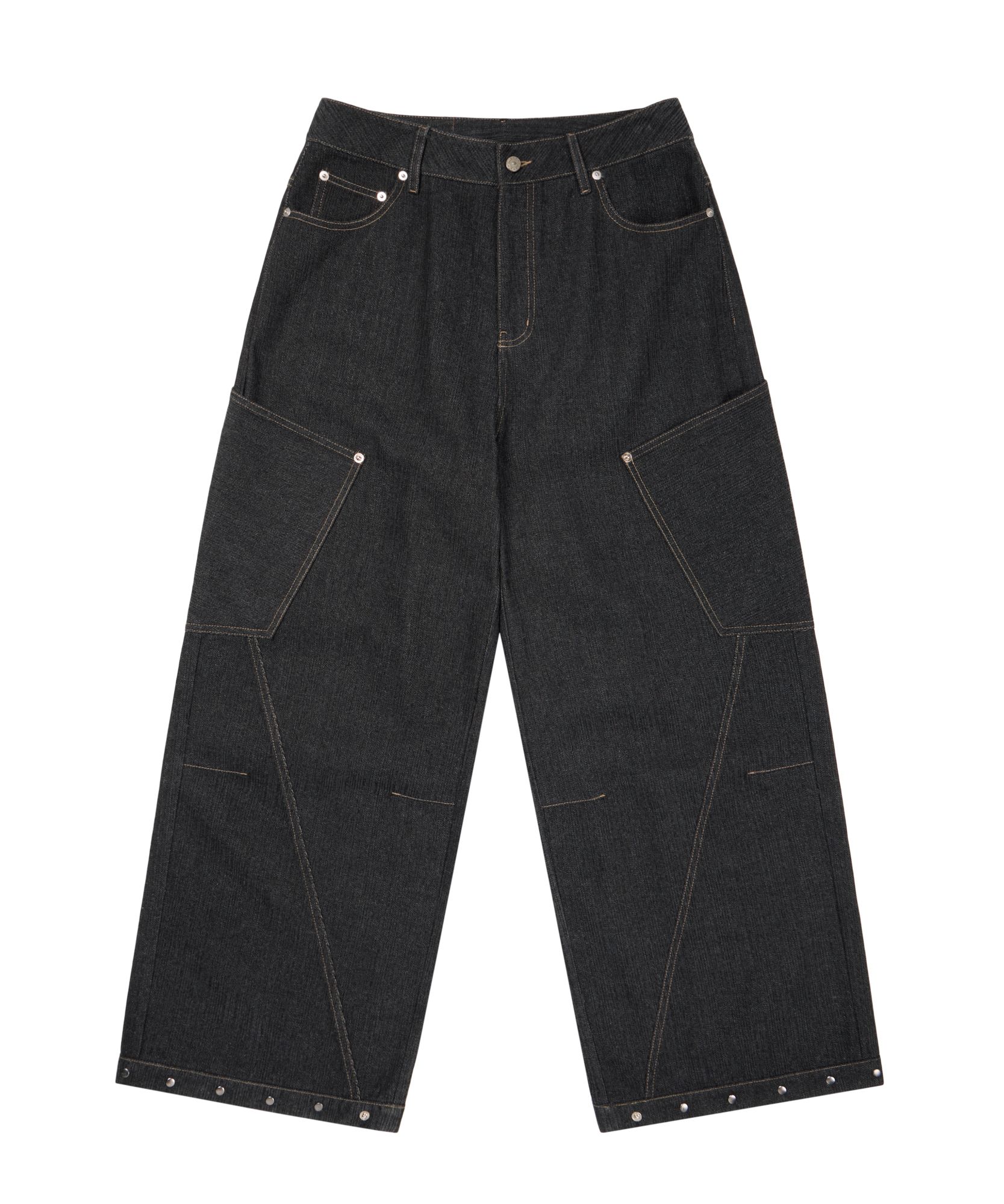 MUSINSA公式 | AAKAM Ankle Studded Denim Pants (Black)