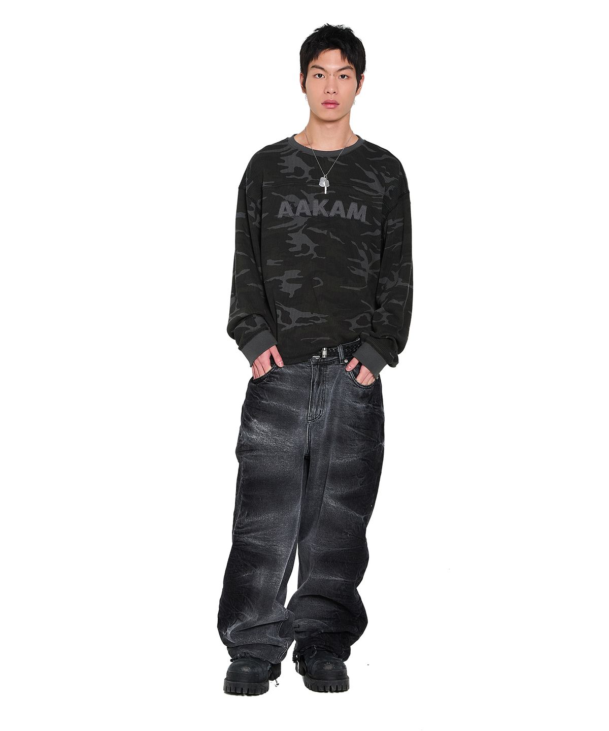 아캄(AAKAM) Waffle Camouflage Long Sleeve (Gray)