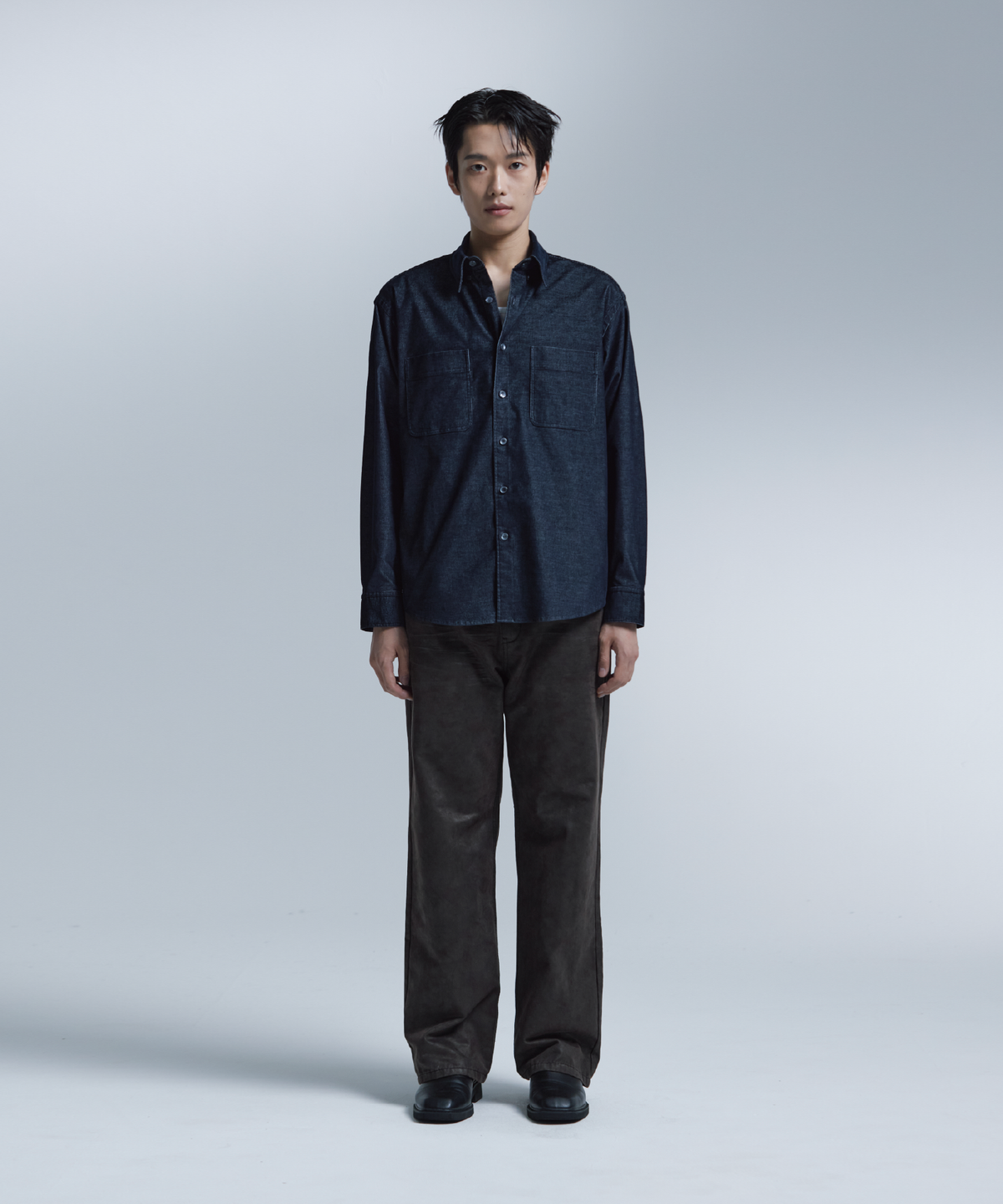 넌블랭크(NONBLANK) 코듀로이 데님 셔츠_BLUE BLACK